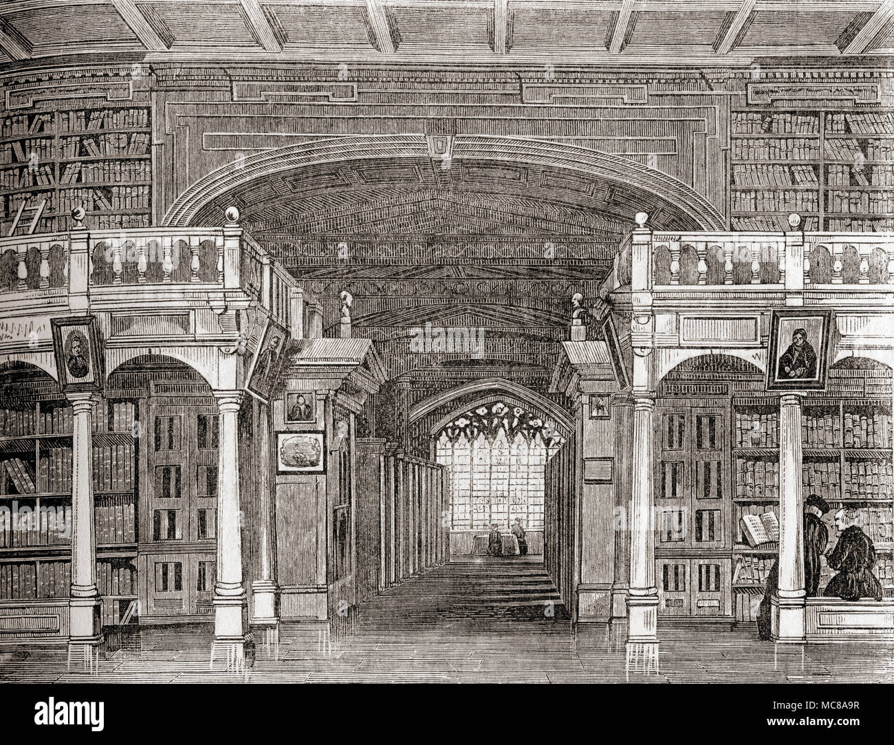 Intérieur de la Bodleian Library, Oxford University, Oxford, Angleterre. À partir de la vieille Angleterre : A Pictorial Museum, publié 1847. Banque D'Images
