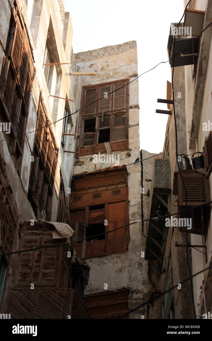 Quartier résidentiel dans le quartier historique (al balad) à Jeddah, Arabie Saoudite Banque D'Images