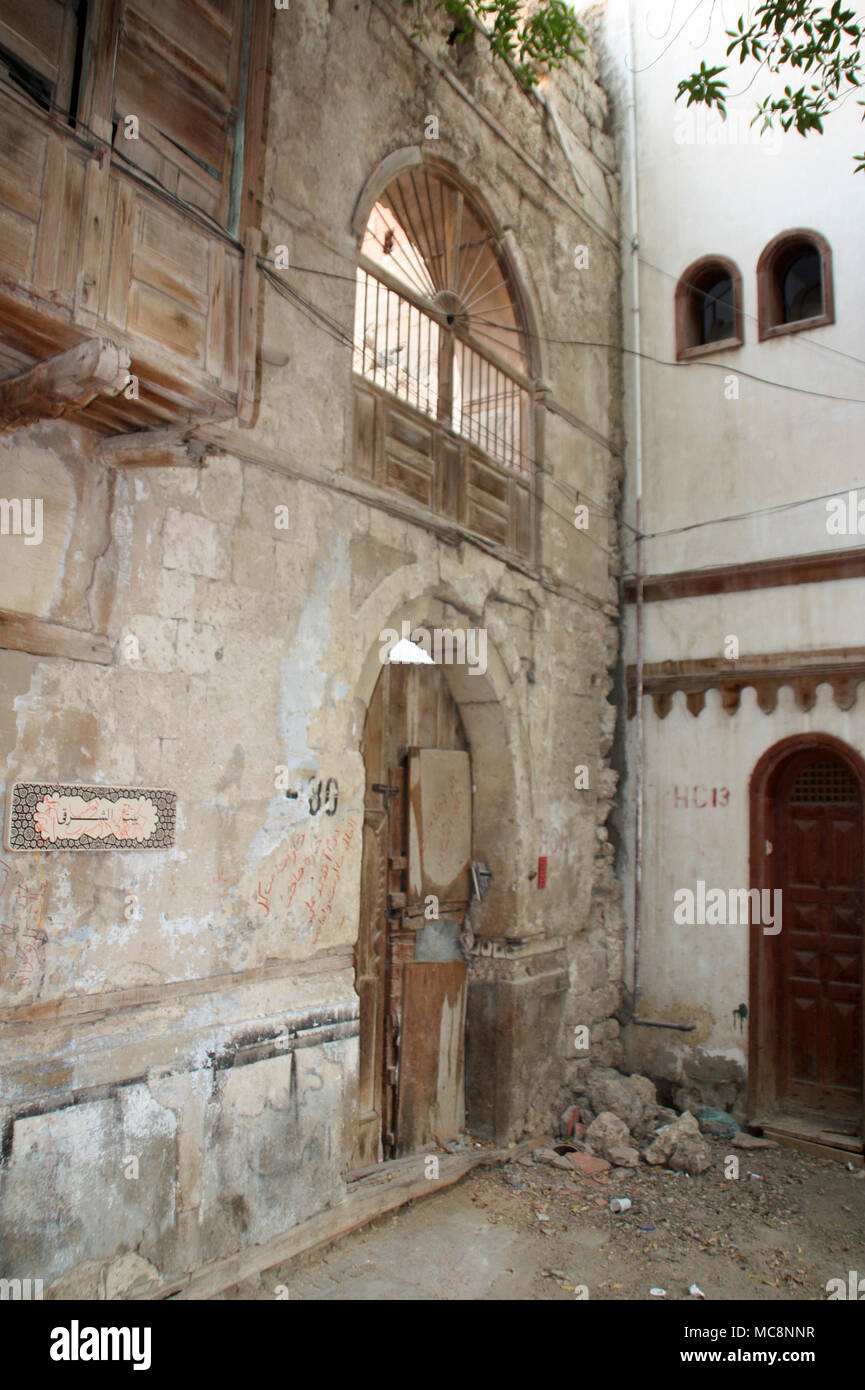 Maison décrépite dans Al-Balad, le quartier historique de Jeddah Banque D'Images