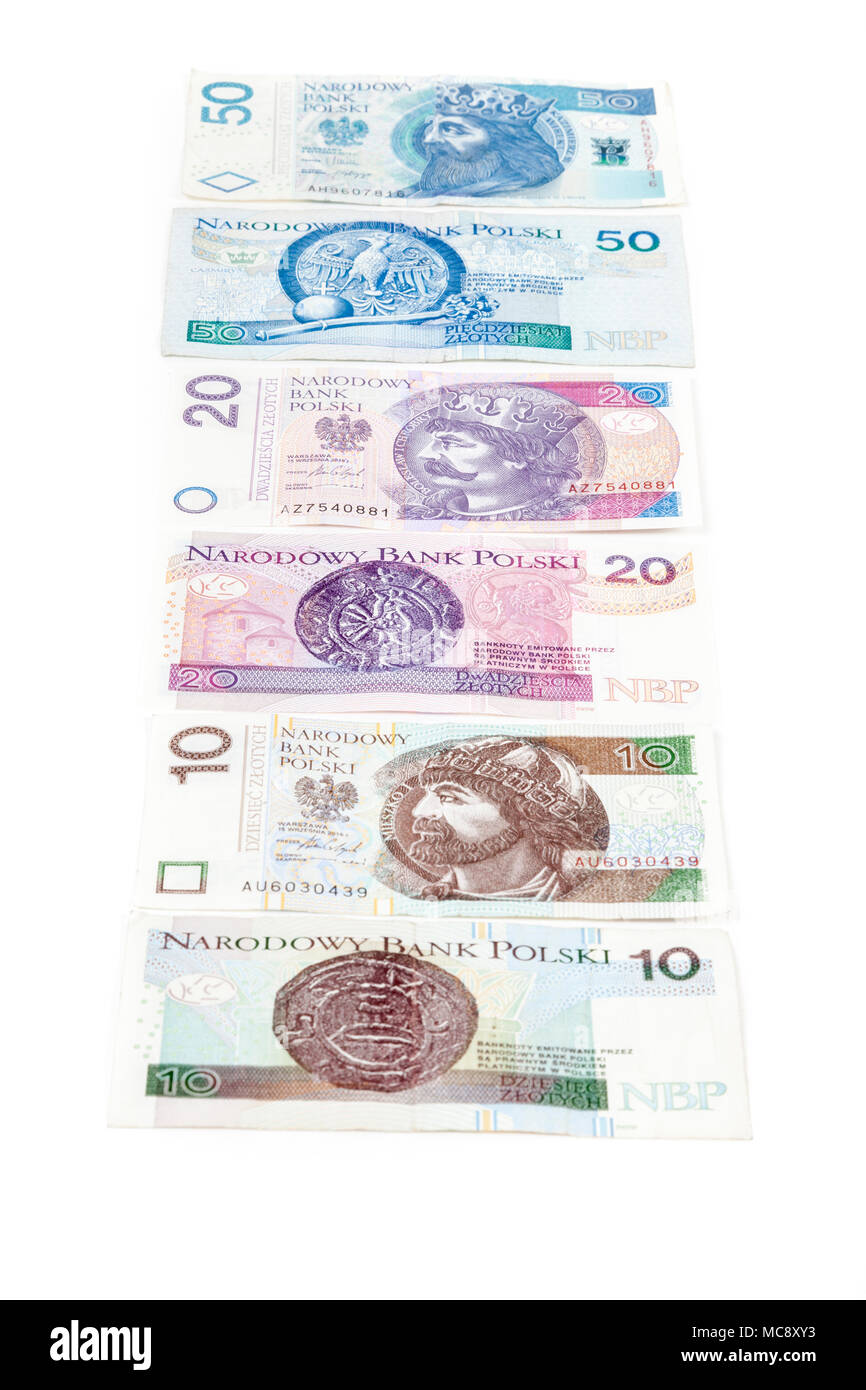 D'origine polonaise. L'avant et arrière de 50, 20 et 10$ billets en euros. Banque D'Images