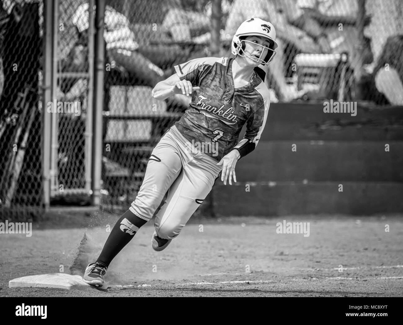 Franklin vs High School Sonoma action softball au Napa Tourney. Banque D'Images