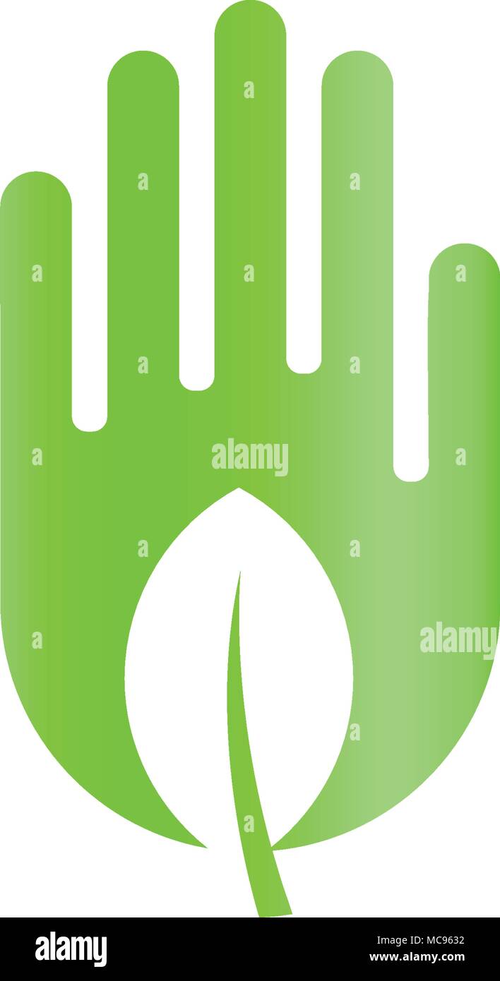 Vert feuille dans la main, harvest résumé icône, symbole de l'écologie, la récolte d'ossature sur fond blanc, logo vector modèle. Illustration de Vecteur