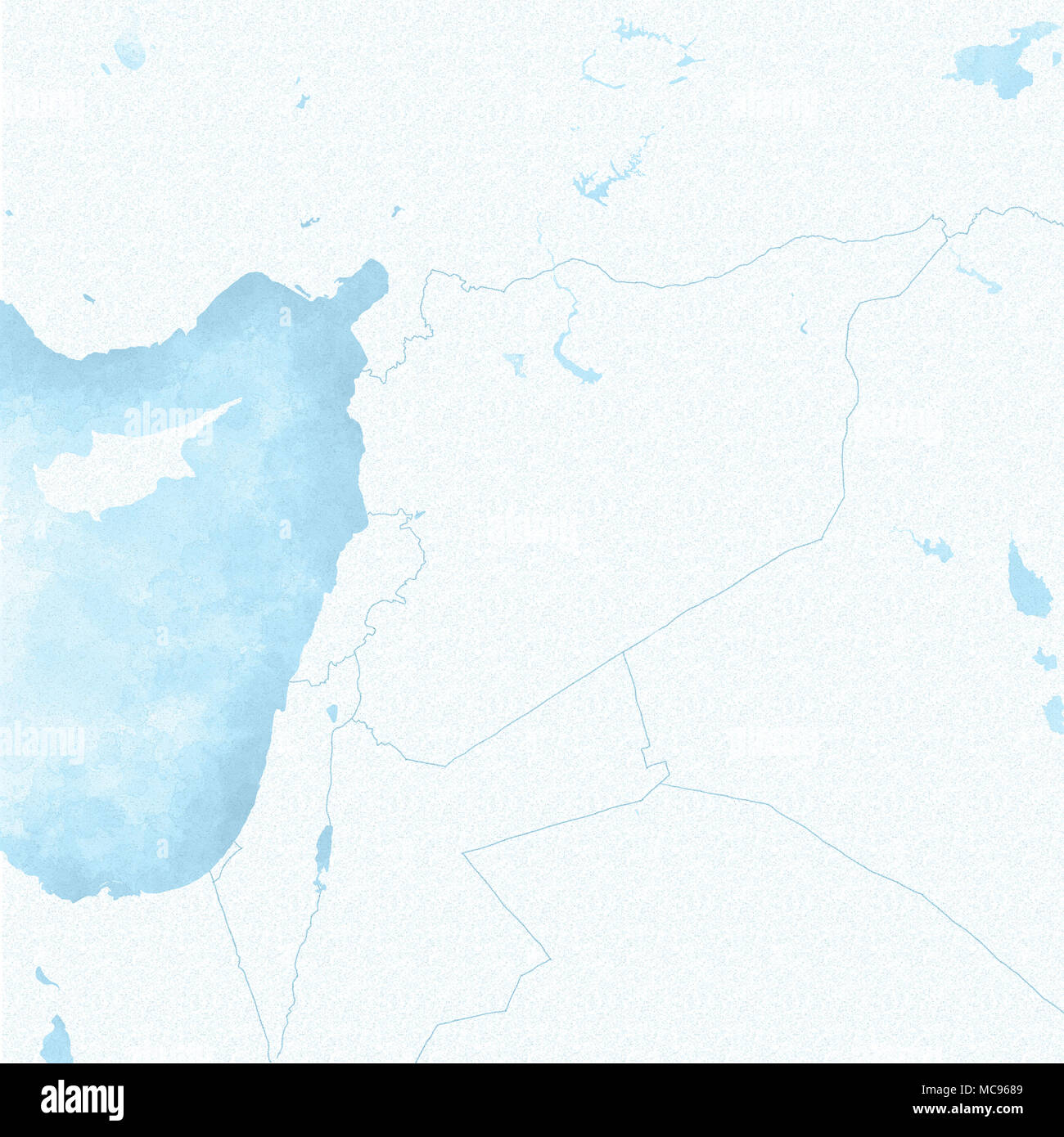 La carte de la Syrie et des frontières, carte physique de la péninsule arabique, au Moyen-Orient, les reliefs et les montagnes et la mer Méditerranée. Carte sur parchemin. Hand drawn Banque D'Images