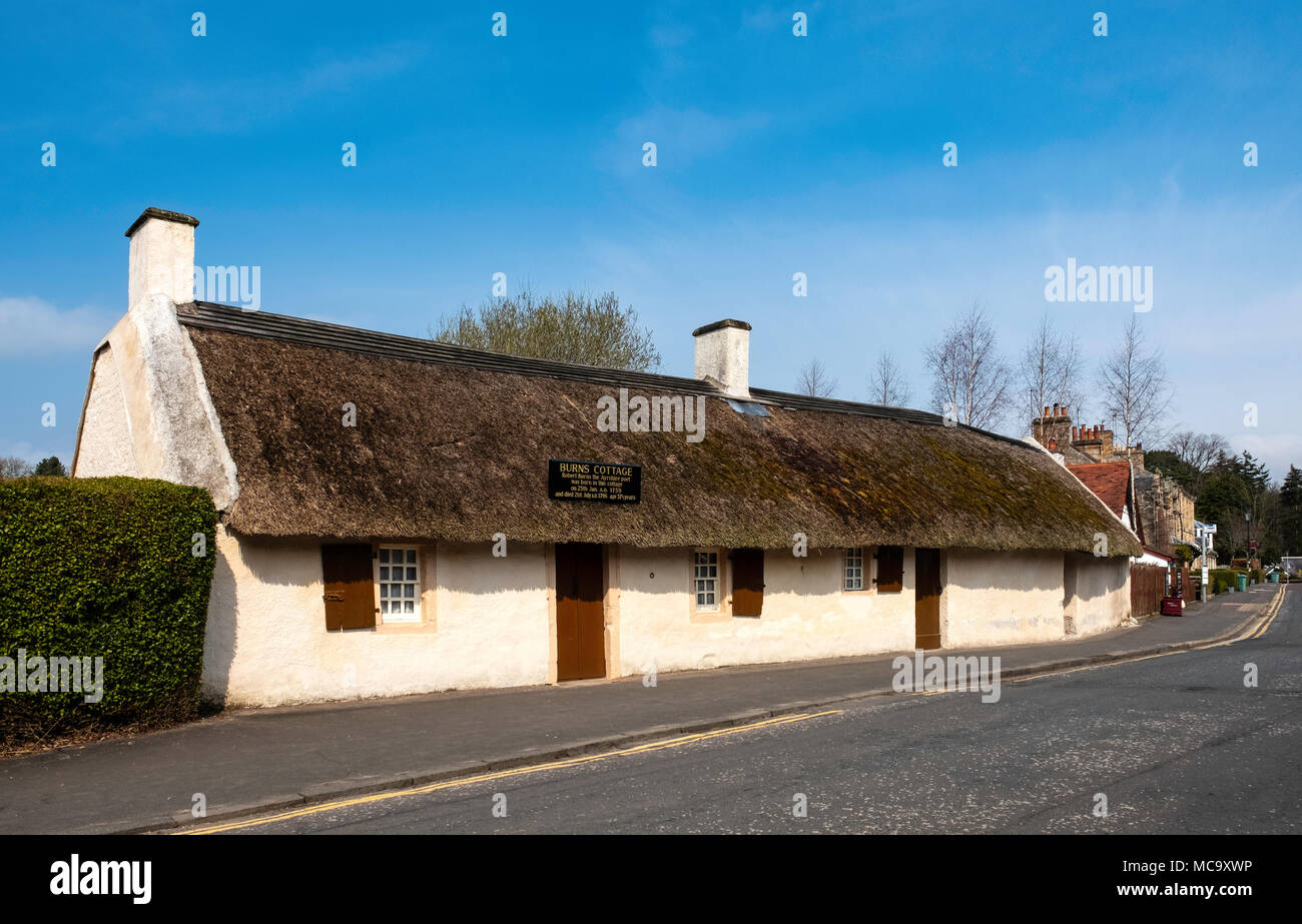 Avis de Burns Cottage, lieu de naissance et l'accueil de Robert Burns, dans la région de Alloway Ayrshire, Ecosse, , Royaume-Uni. Banque D'Images