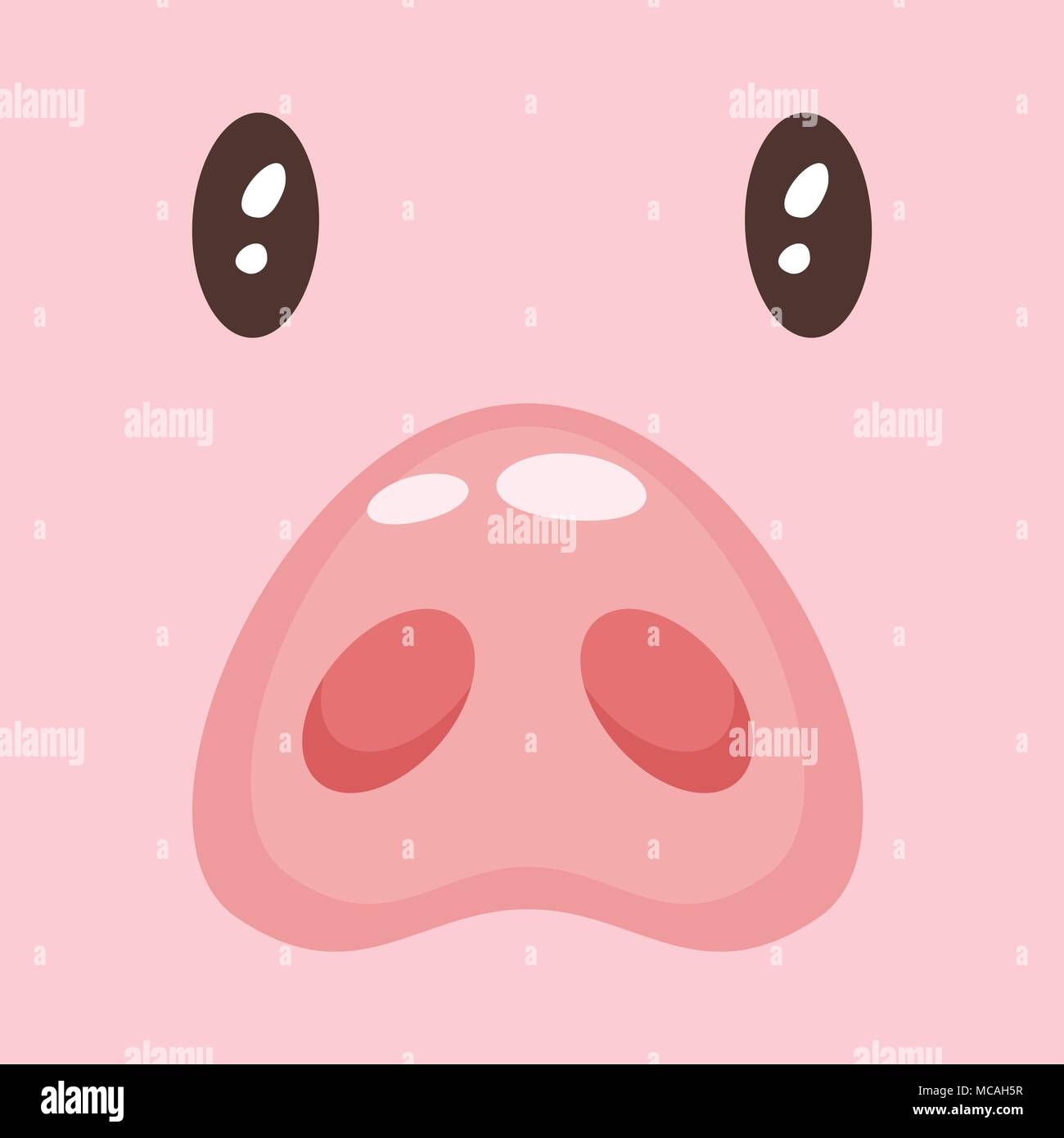 Vector cartoon style illustration de cute pink pig face : le nez et les yeux. Illustration de Vecteur