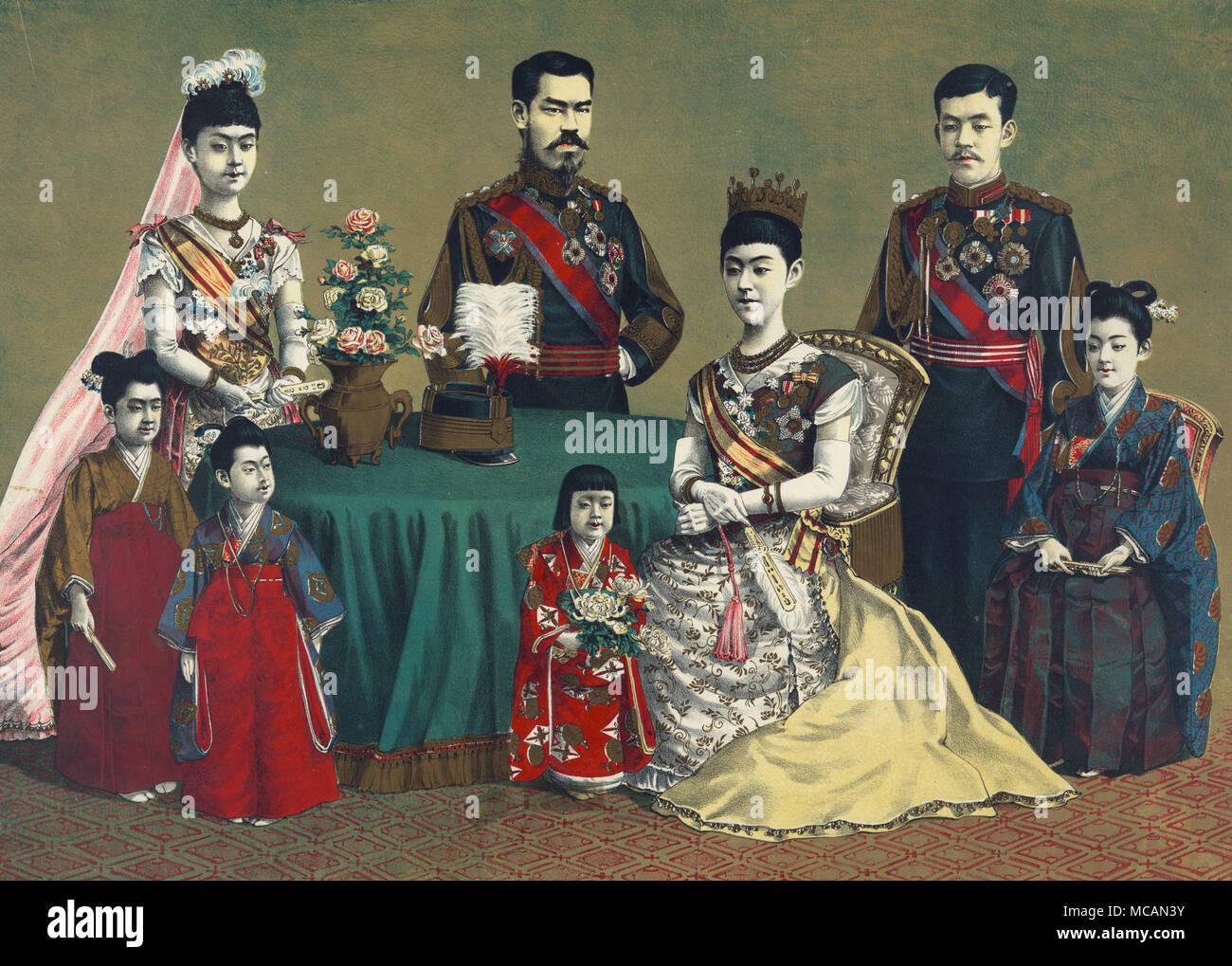 Portrait de groupe de Meiji, Empereur du Japon et de la famille impériale. Banque D'Images