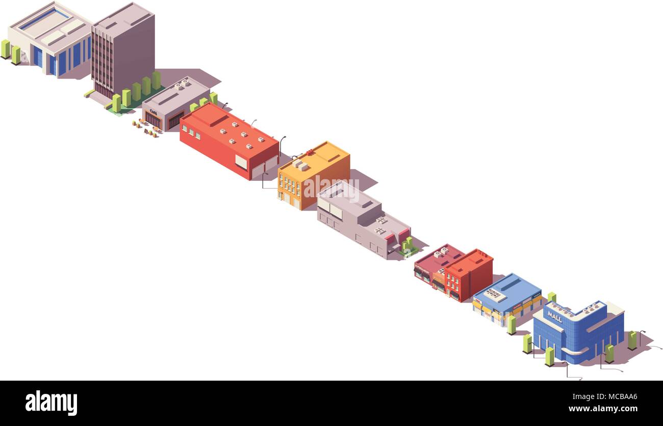 Vector poly bas bâtiments isométriques Illustration de Vecteur