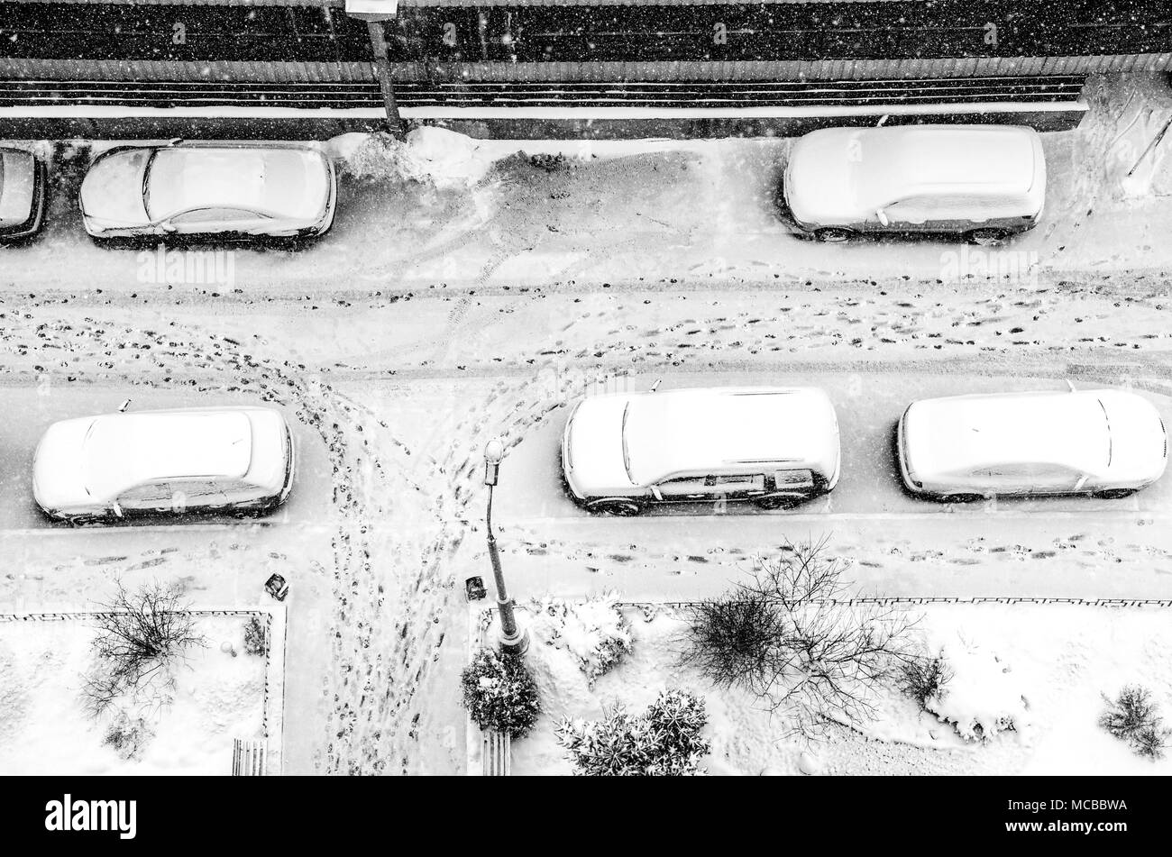 Parking couvert de neige Banque D'Images