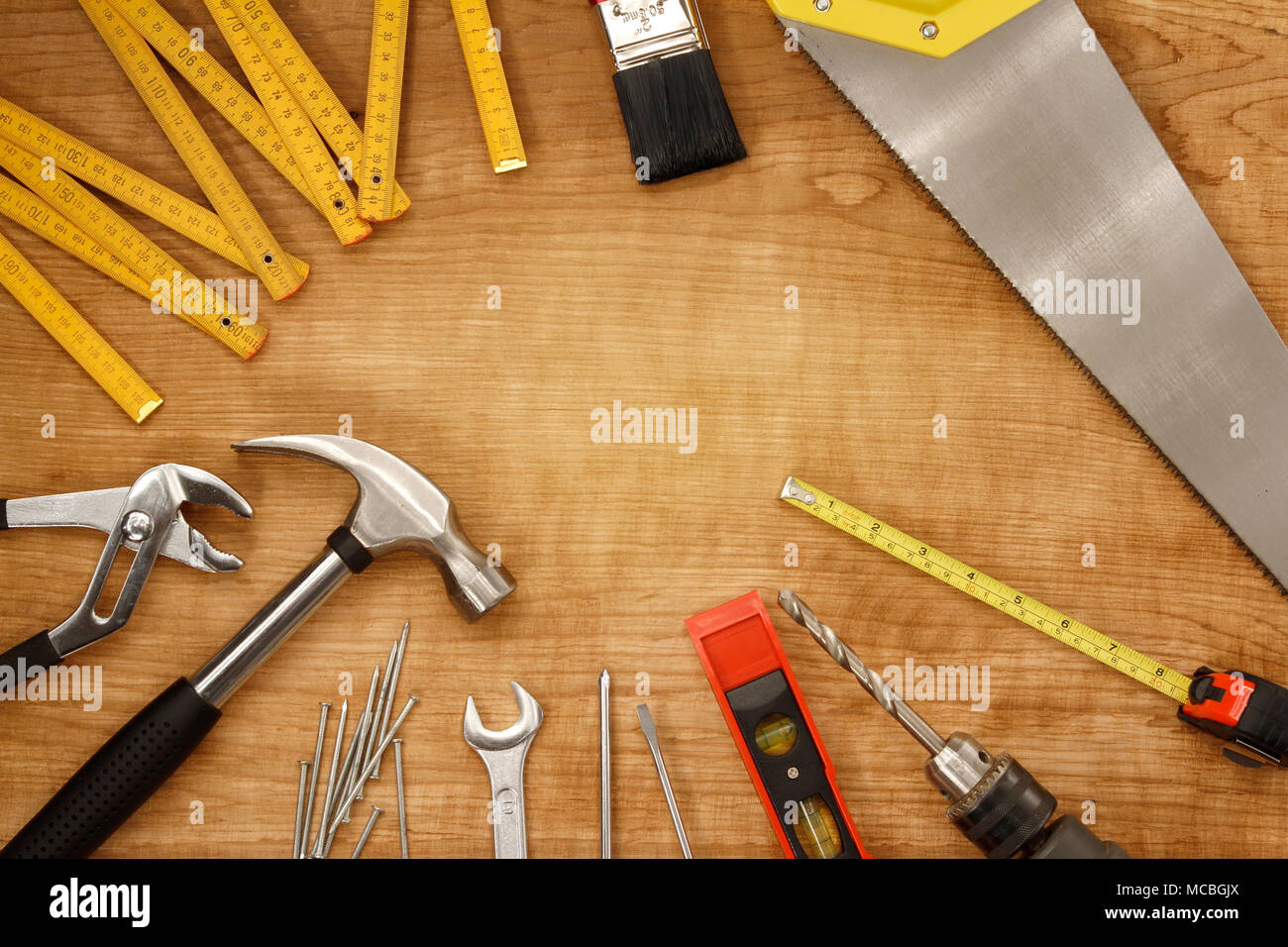 Outils de travail sur bois assortis Banque D'Images