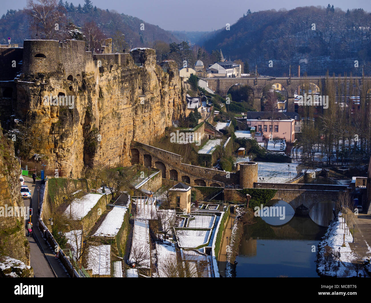 Bock Casemate, Bridge Stierchen et Wenzelsmauer, Luxembourg-ville, l'Europe, Site du patrimoine de l'UNESCO Banque D'Images