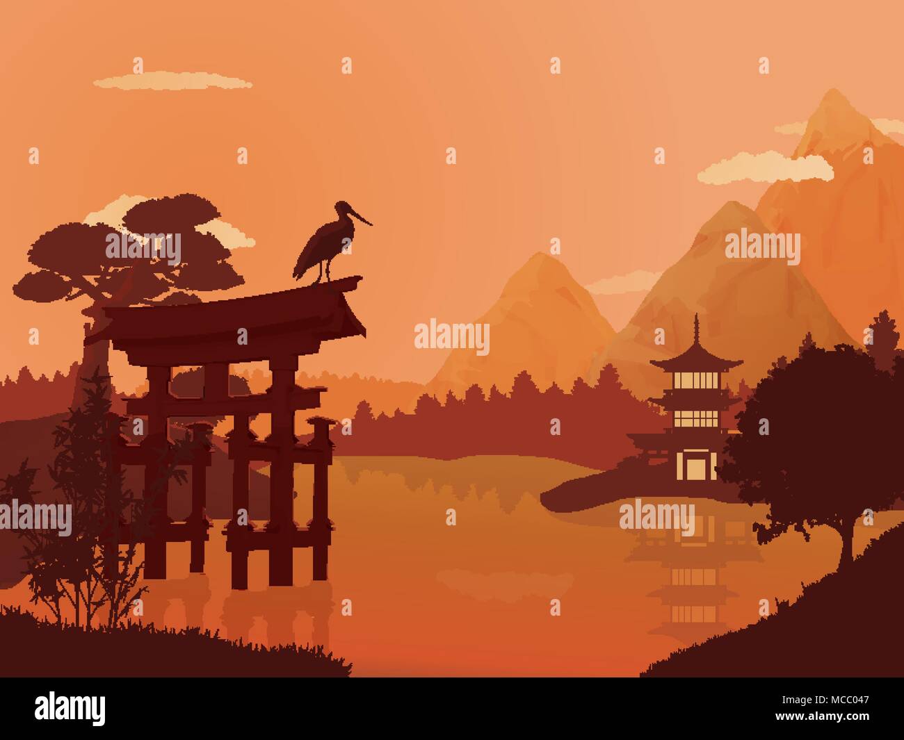 Paysage japonais traditionnel. Illustration de Vecteur