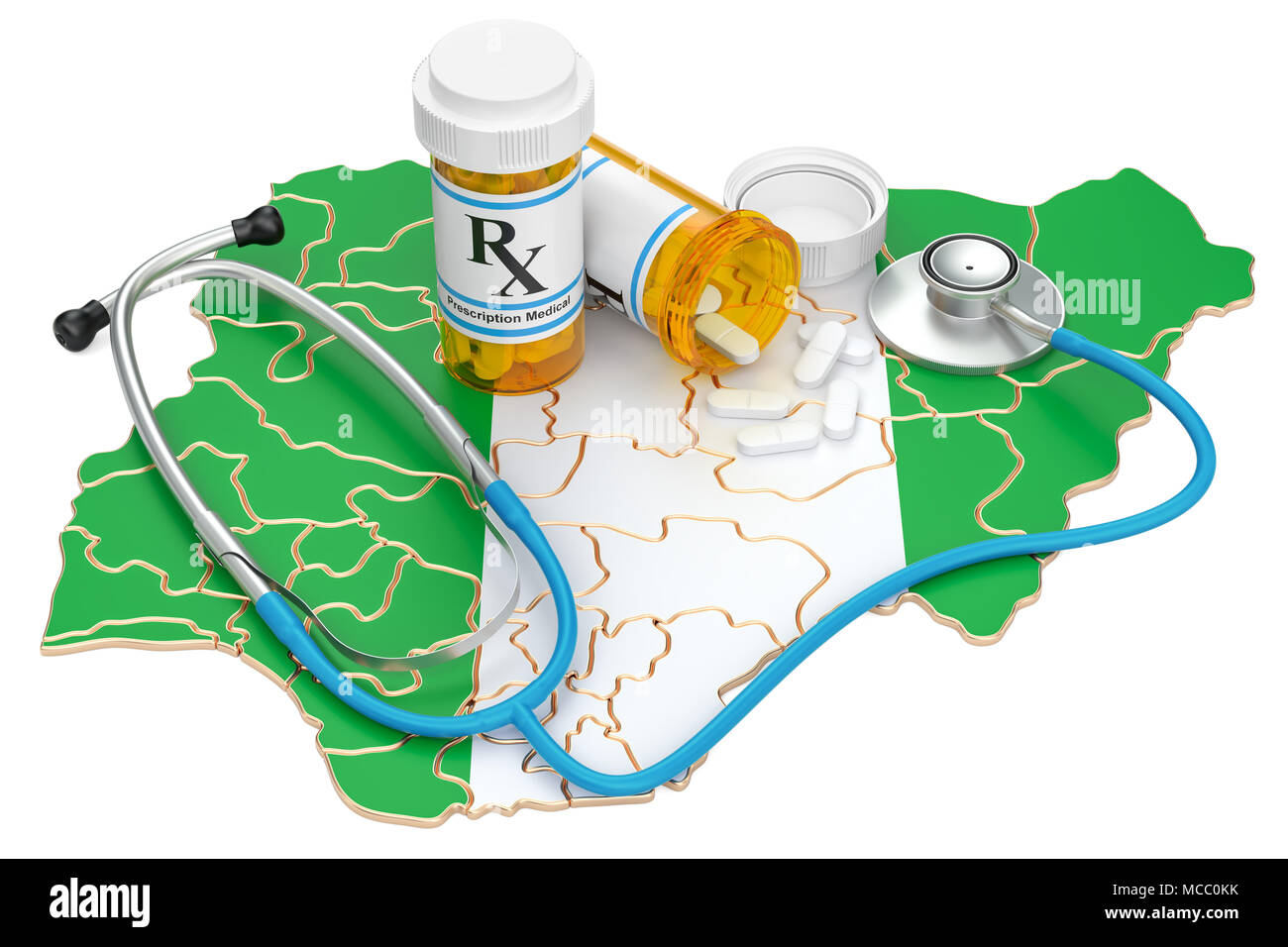 Les soins de santé au Nigeria, rendu 3D concept isolé sur fond blanc Banque D'Images