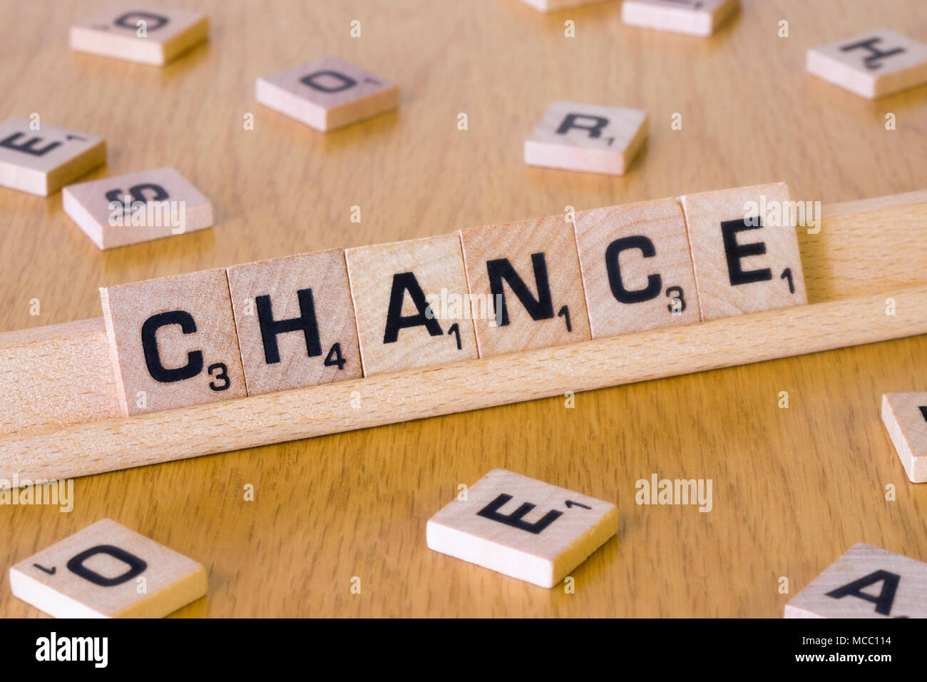 Scrabble lettres épelant le mot Chance Banque D'Images