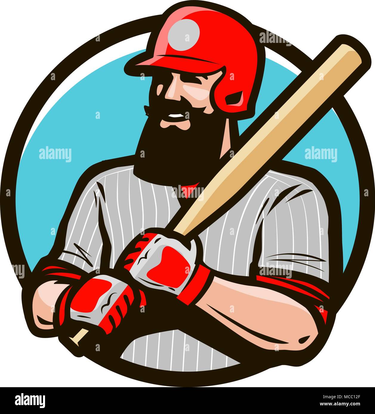 Joueur de baseball dans helmet holding baseball bat. Logo Sport ou l'étiquette. Mascot vector illustration Illustration de Vecteur