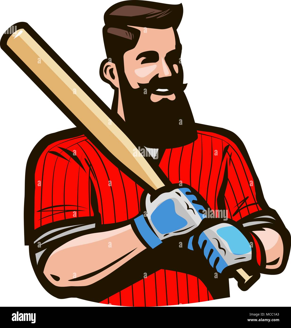 Baseball player holding baseball bat. Sport concept. Cartoon vector illustration Illustration de Vecteur