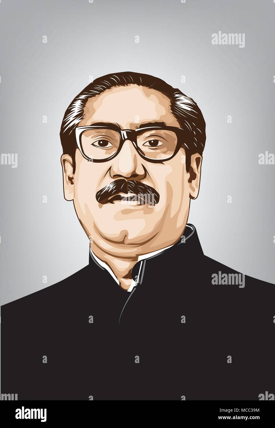 Sheikh Mujibur Rahman(1920-1975)1er et 4ème Président du politicien et homme d'Bangladesh-Bengali-Il est connu Expo Porte-image vectorielle. Illustration de Vecteur