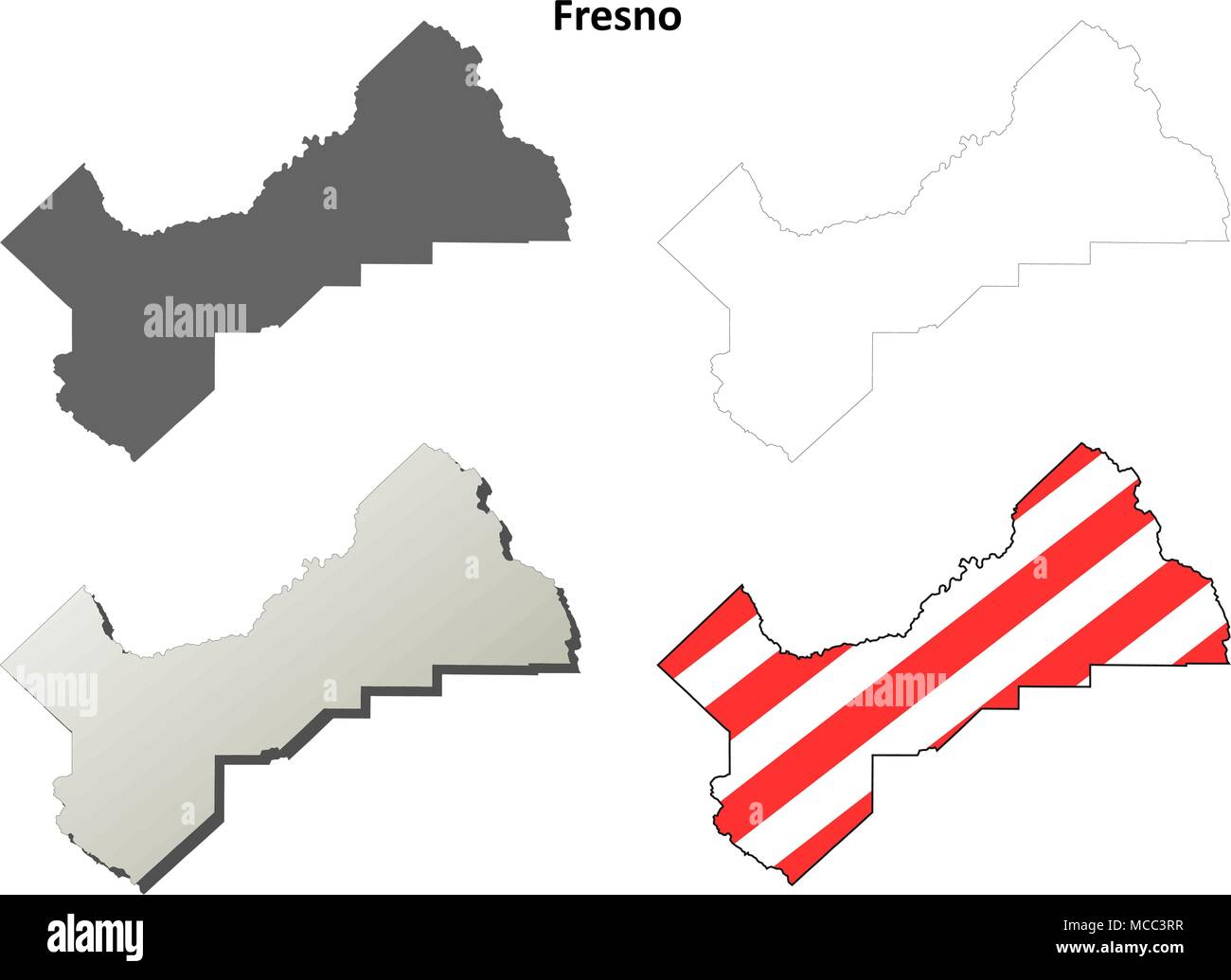 Le comté de Fresno, Californie contour plan set Illustration de Vecteur