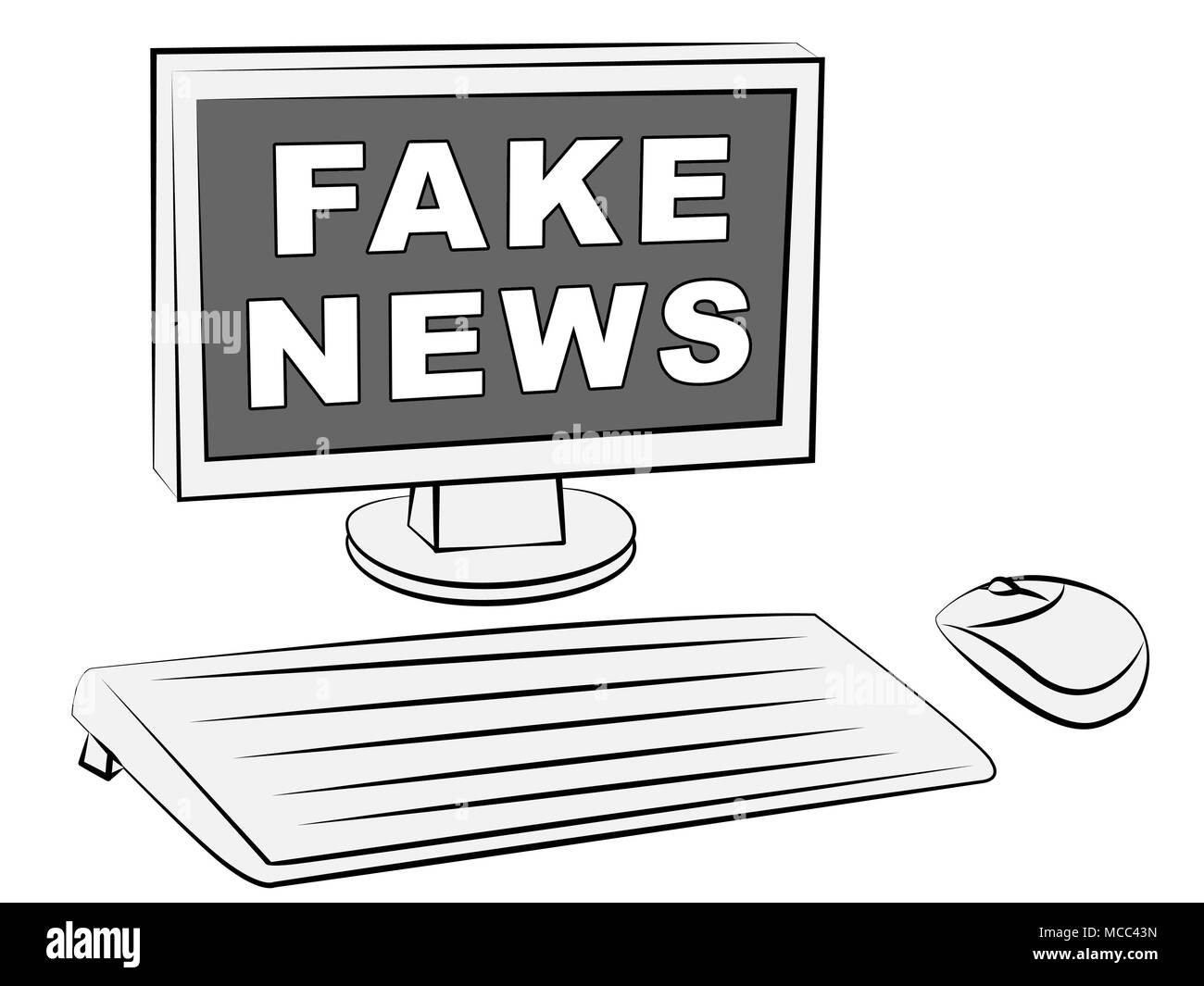 Fake News Message de l'ordinateur de bureau 3d illustration de propagande Banque D'Images