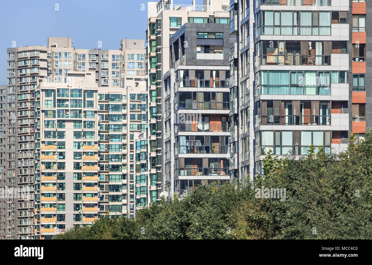 Immeuble à appartements, la densité de la vie dans le district de Chaoyang, Beijing, Chine Banque D'Images