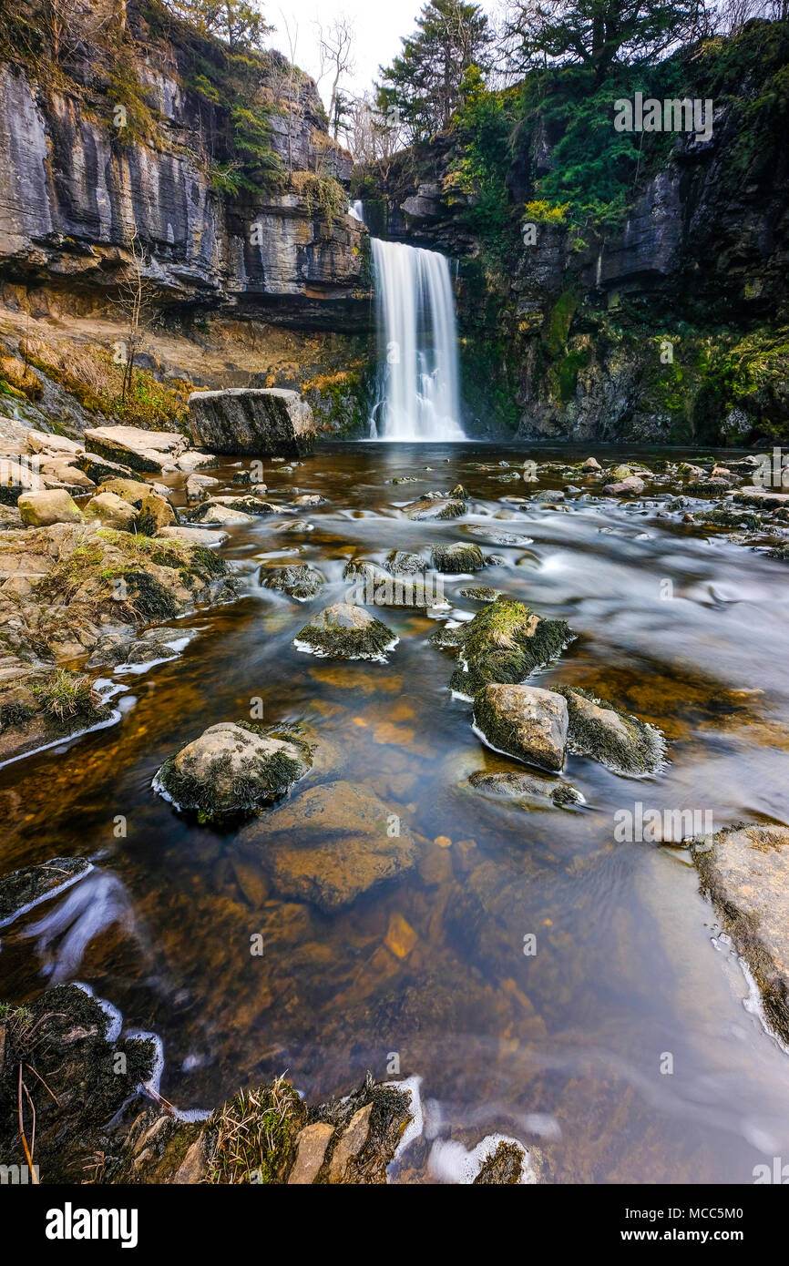 Thornton, la force la plus grande des cascades sur le sentier des chutes d''Ingleton Banque D'Images