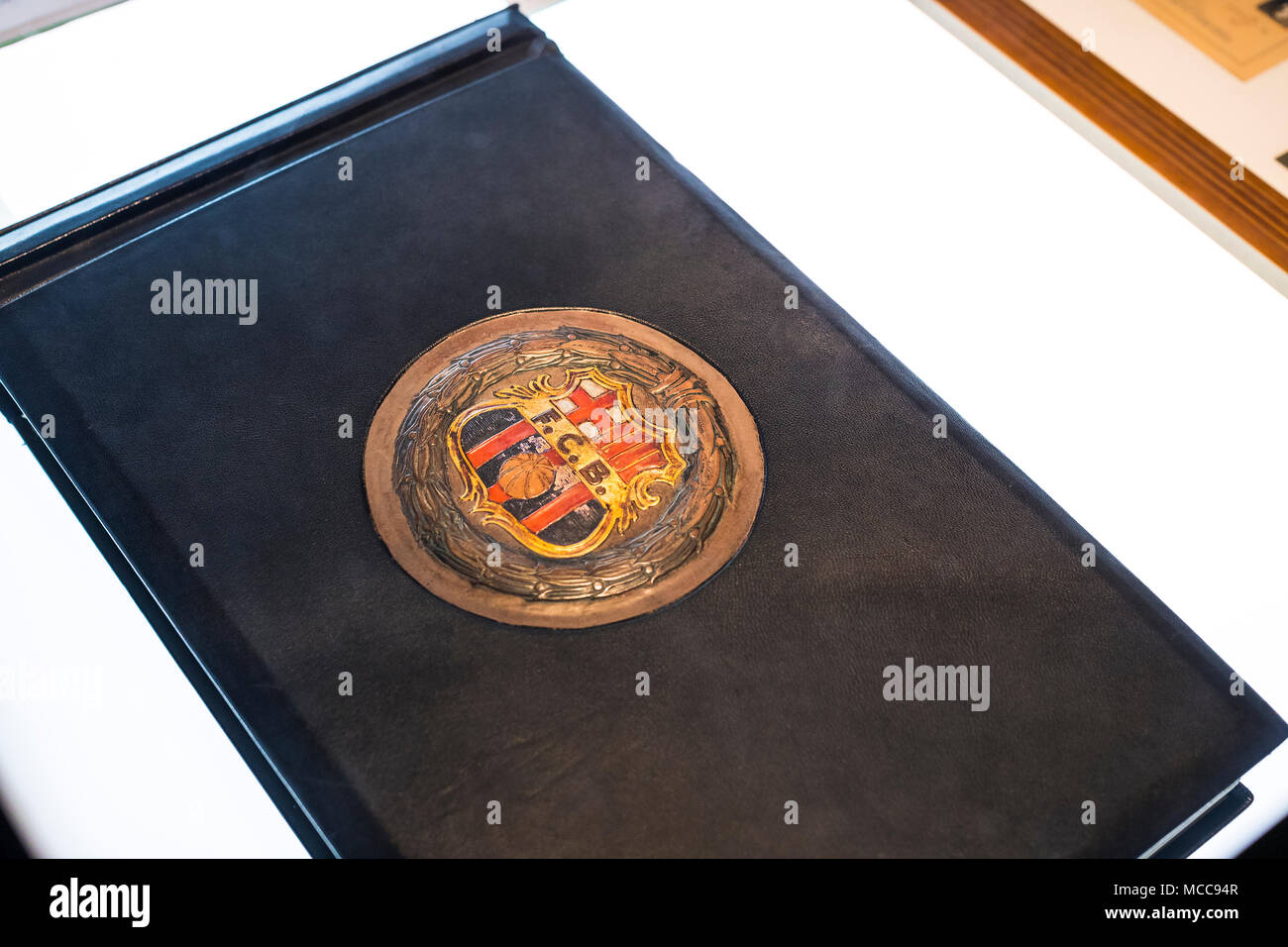 Barcelone, Espagne - 12 janvier 2018 : Le musée de trophées des coupelles et des bourses de l'équipe de FC Barcelone dans le Camp Nou. Banque D'Images