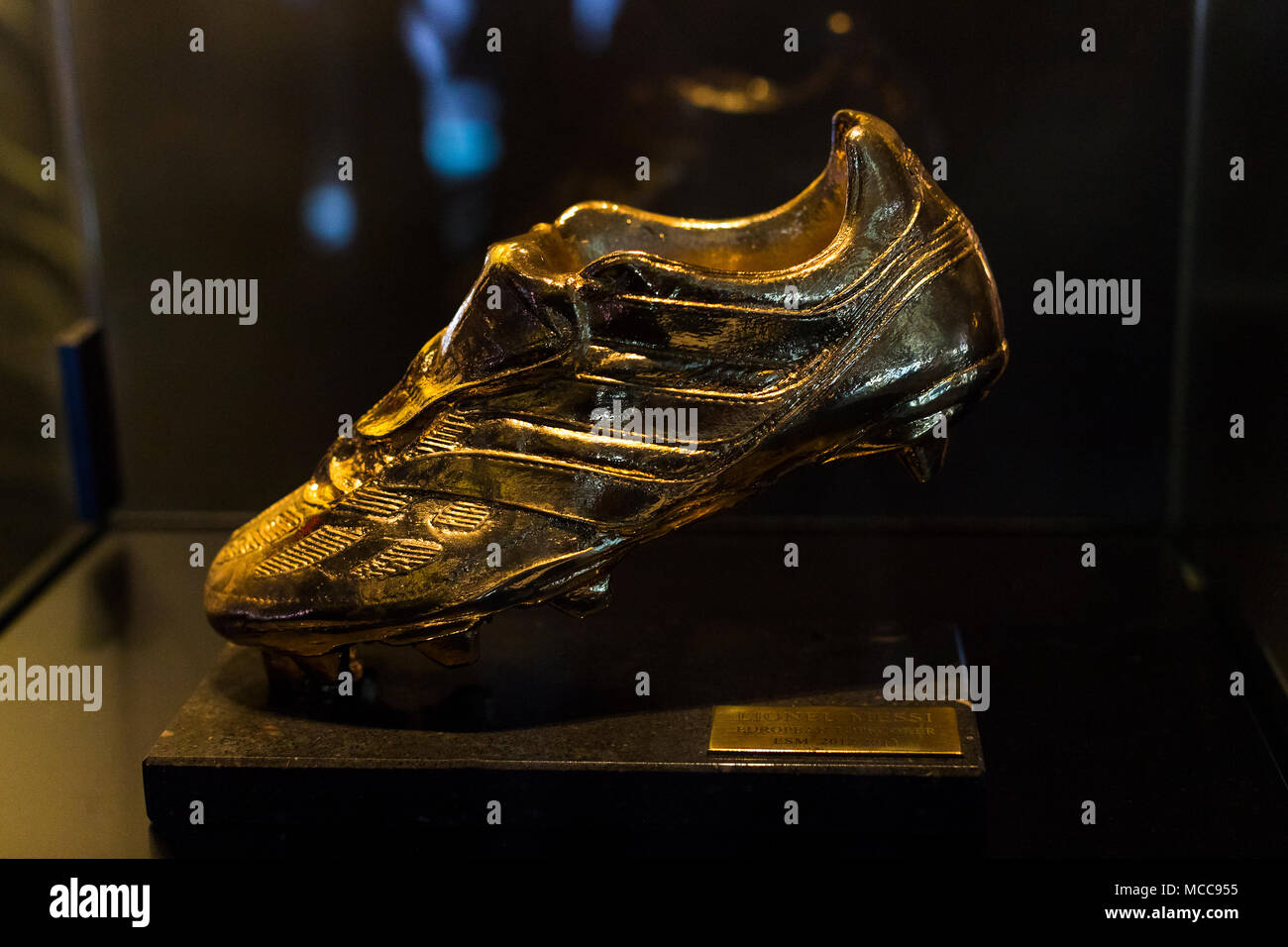 Barcelone, Espagne - 12 janvier 2018 : Le musée de trophées des coupelles et des bourses de l'équipe de FC Barcelone dans le Camp Nou. Banque D'Images