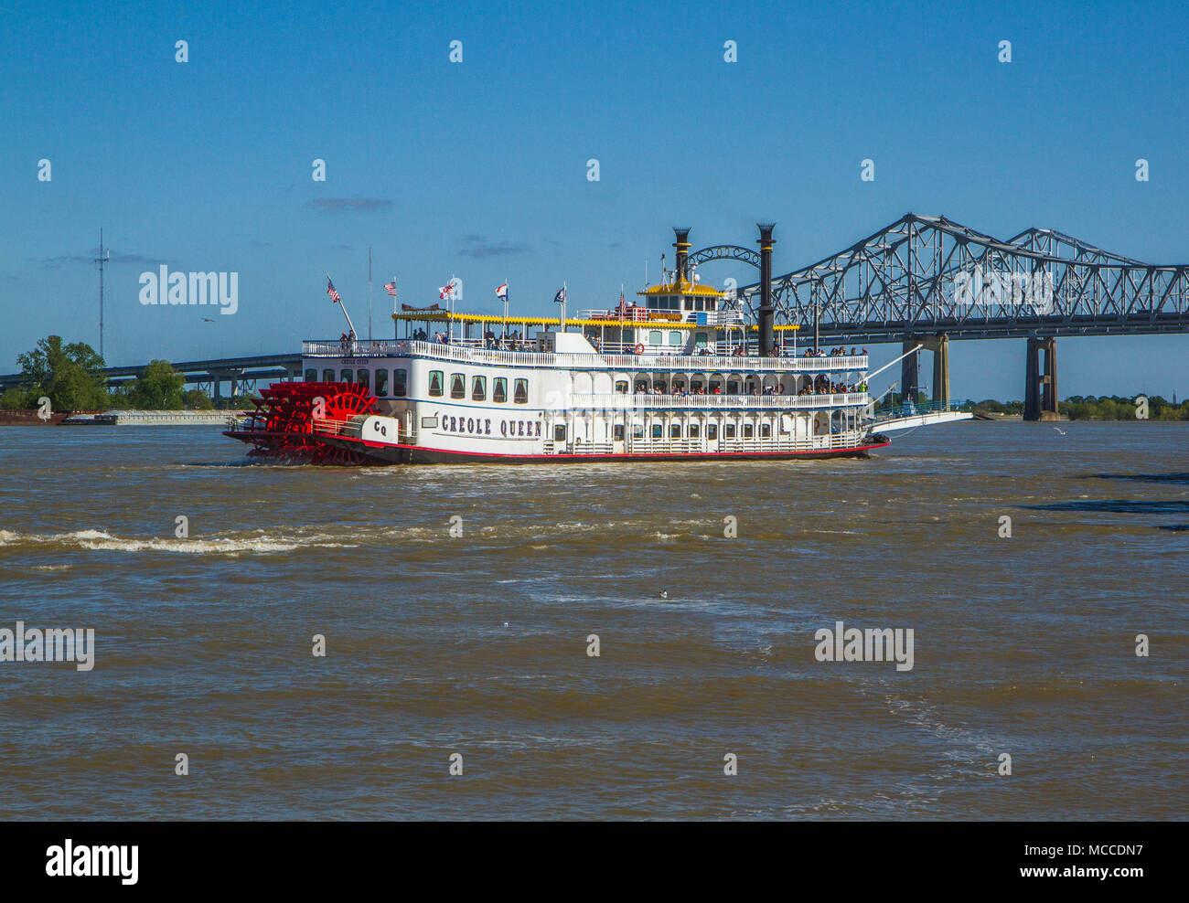 Creole Queen à vapeur sur la rivière du Mississippi à la Nouvelle Orléans, Louisiane. Banque D'Images