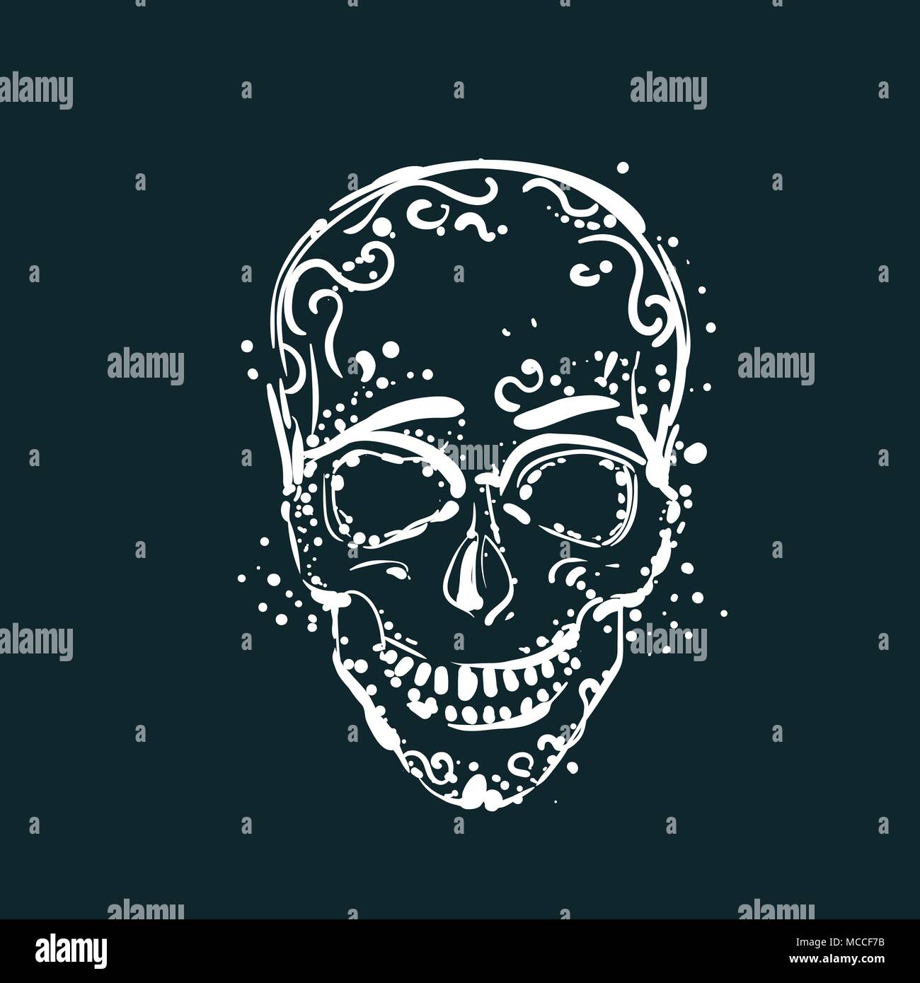 Tatouage crâne blanc sur fond foncé Élément vacances mexicaines Illustration de Vecteur