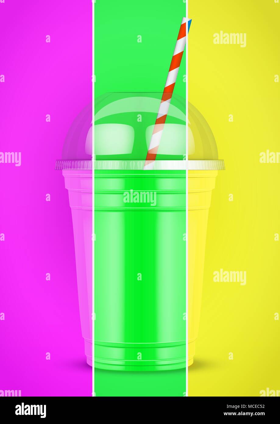 Tasse en plastique avec smoothie et tube. Illustration de Vecteur