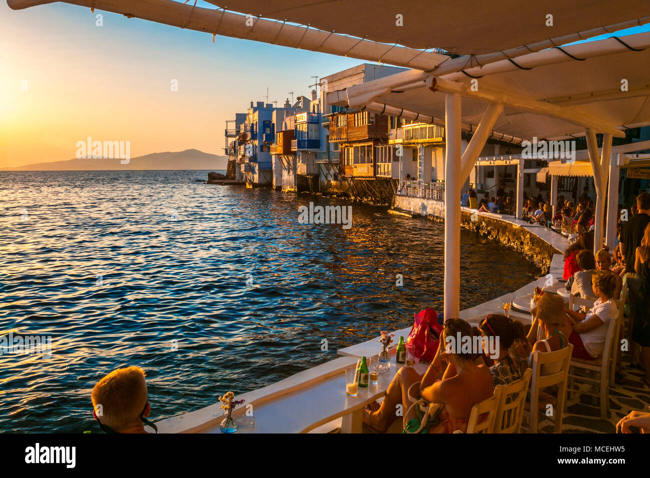 La petite Venise. La ville de Mykonos. Chora. L'île de Mykonos. Ciclades Îles. Grèce Banque D'Images