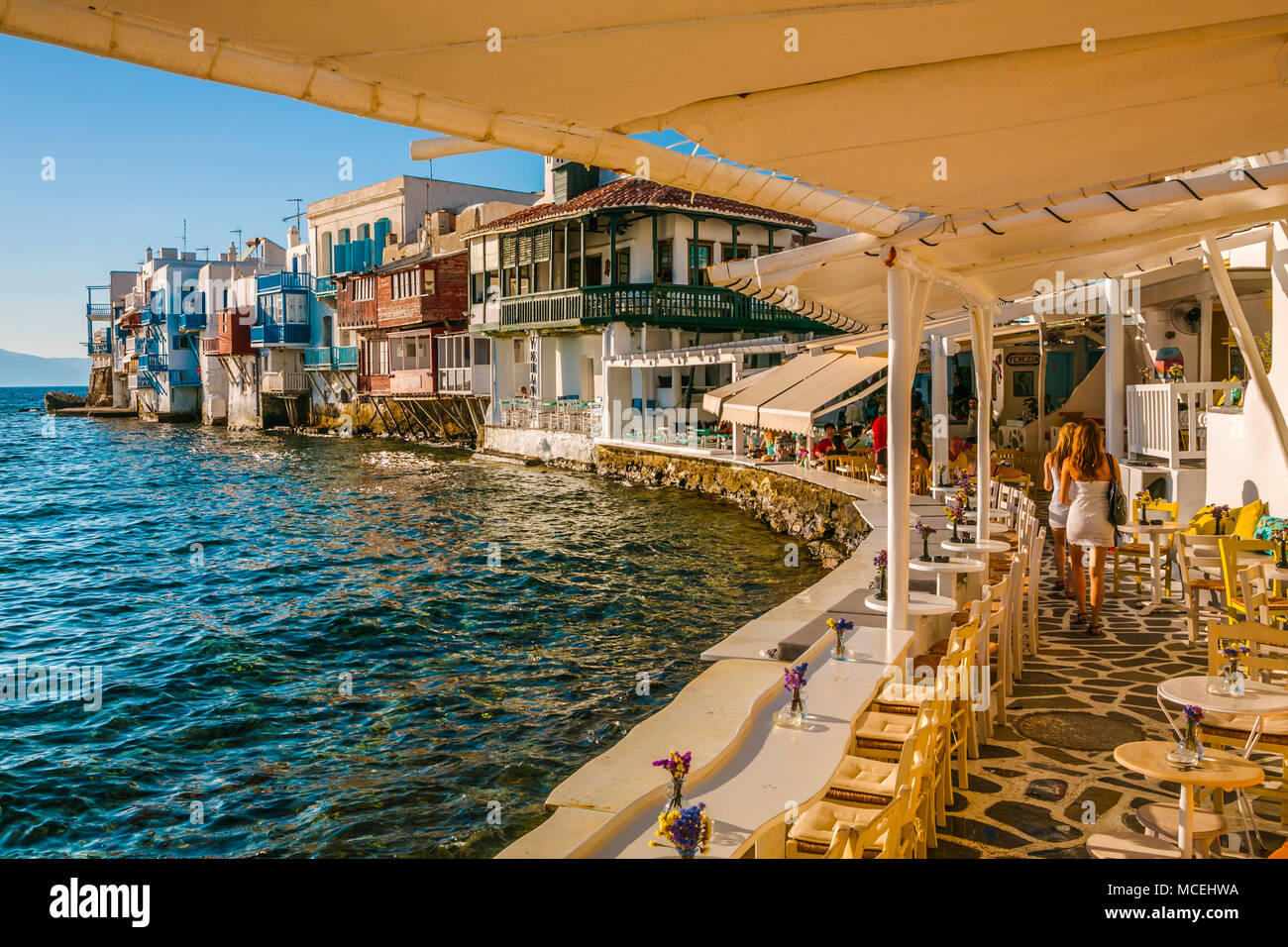 La petite Venise. La ville de Mykonos. Chora. L'île de Mykonos. Ciclades Îles. Grèce Banque D'Images