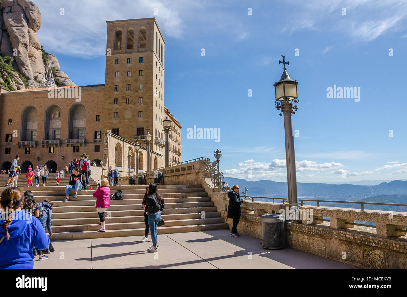 Une vue de l'abbaye de Santa Maria de Montserrat en Espagne. Banque D'Images