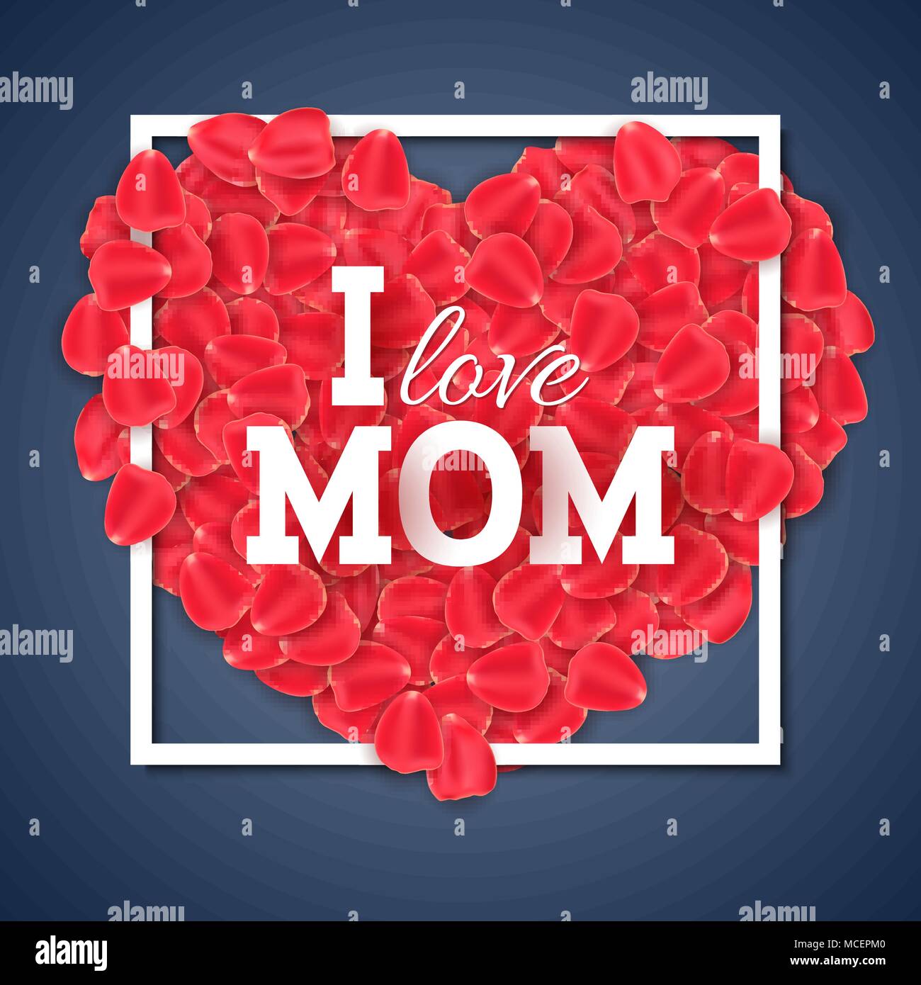 Heureuse Fête des Mères. Coeur dans un cadre de réaliste rouge des pétales de rose sur un fond sombre. Carte de vœux. Bannière pour votre design, publicité. Lett papier Illustration de Vecteur