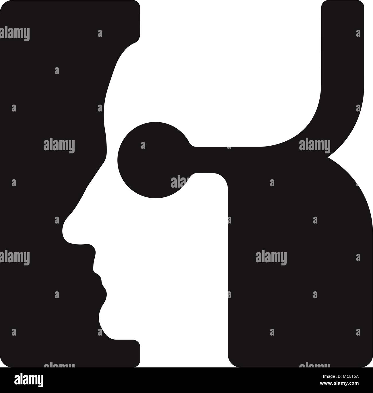 K k logotype Logo - French police majuscule - des visages de cyborg robots, pour la science, thème de l'ordinateur etc, style rétro. Illustration de Vecteur