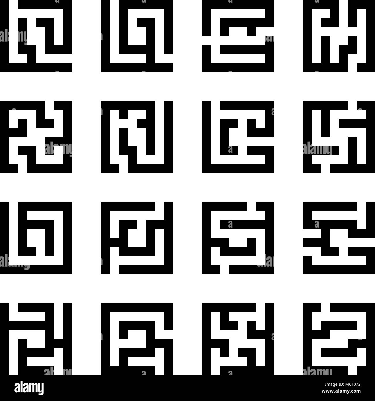 Définir ou icônes labyrinthe carré isolé sur fond blanc Illustration de Vecteur