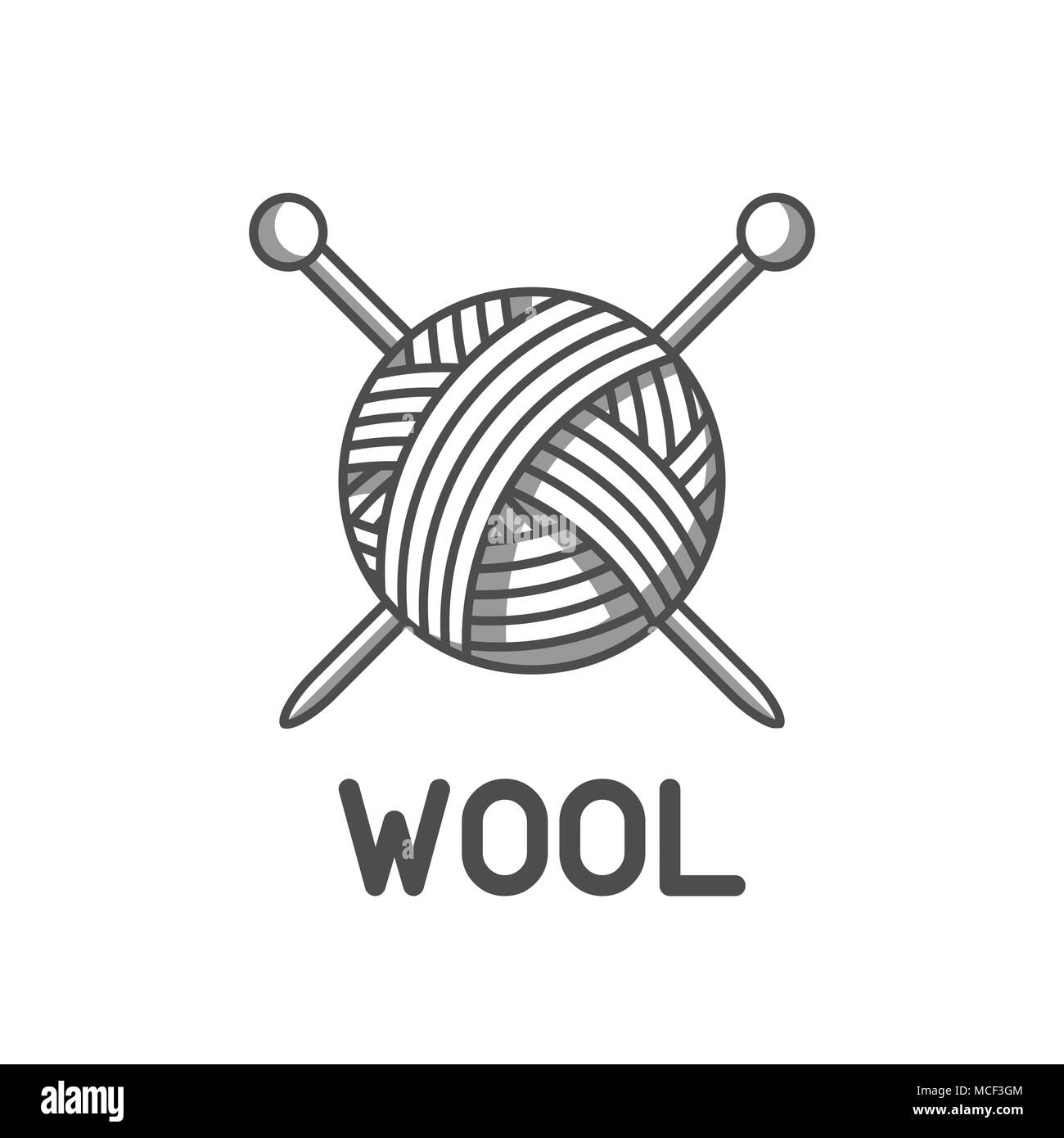 Avec l'emblème de la laine avec pelote de laine et des aiguilles à tricoter. Pour l'étiquette fait main, tricot ou atelier de couture Illustration de Vecteur