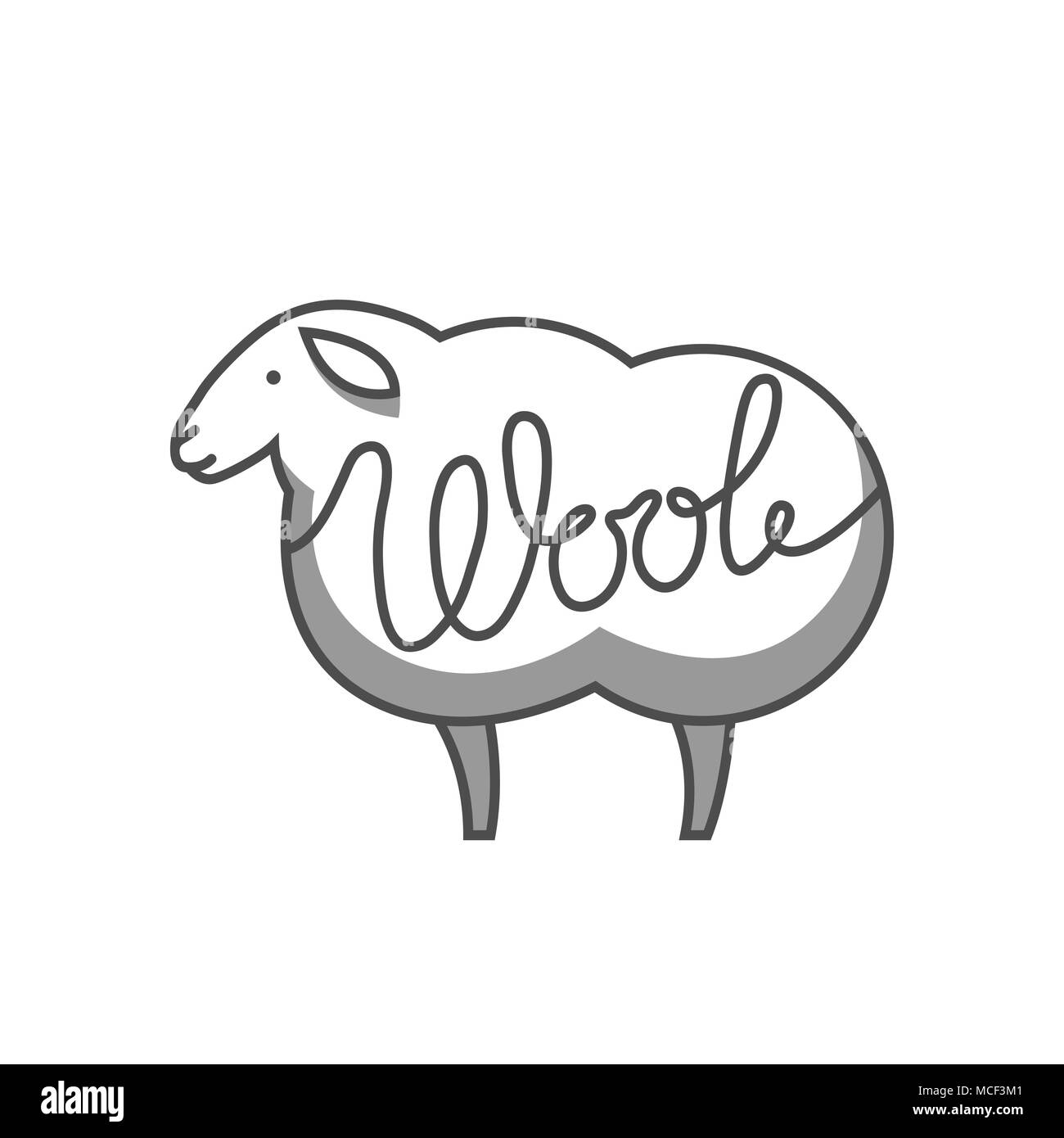 Avec l'emblème de la laine de mouton mérinos. Pour l'étiquette fait main, tricot ou atelier de couture Illustration de Vecteur