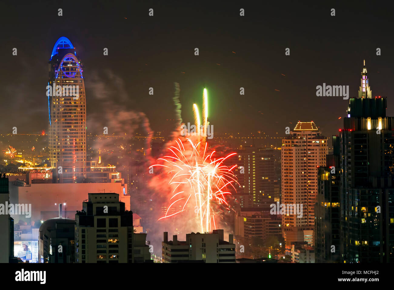 D'artifice le soir du Nouvel An, Bangkok, Thaïlande Banque D'Images