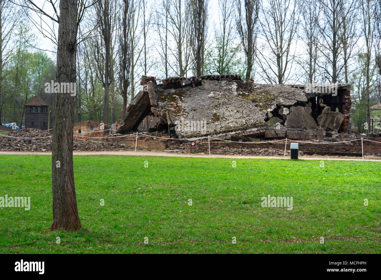 Détruit Le crématorium à Auschwitz Birkenau camp de concentration, Pologne Banque D'Images