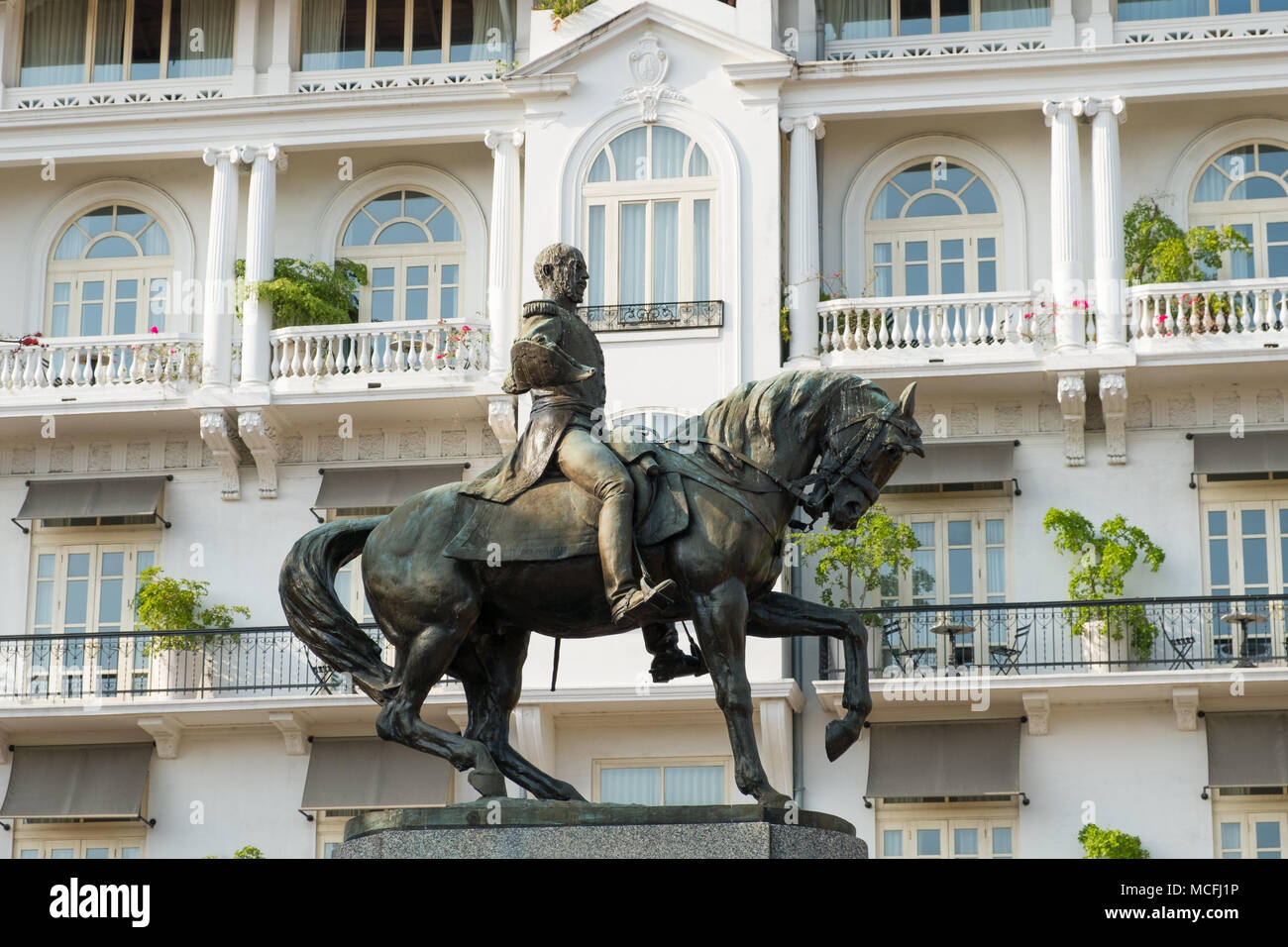 La ville de Panama, Panama - mars 2018 : Statue du général Tomas Herrera, un héros national de l'Panameniam l'indépendance de l'Espagne dans la région de Casco Viejo, Panama City Banque D'Images