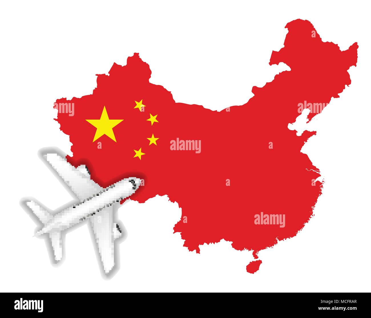 Voler en avion pour voyager sur la chine carte drapeau Illustration de Vecteur