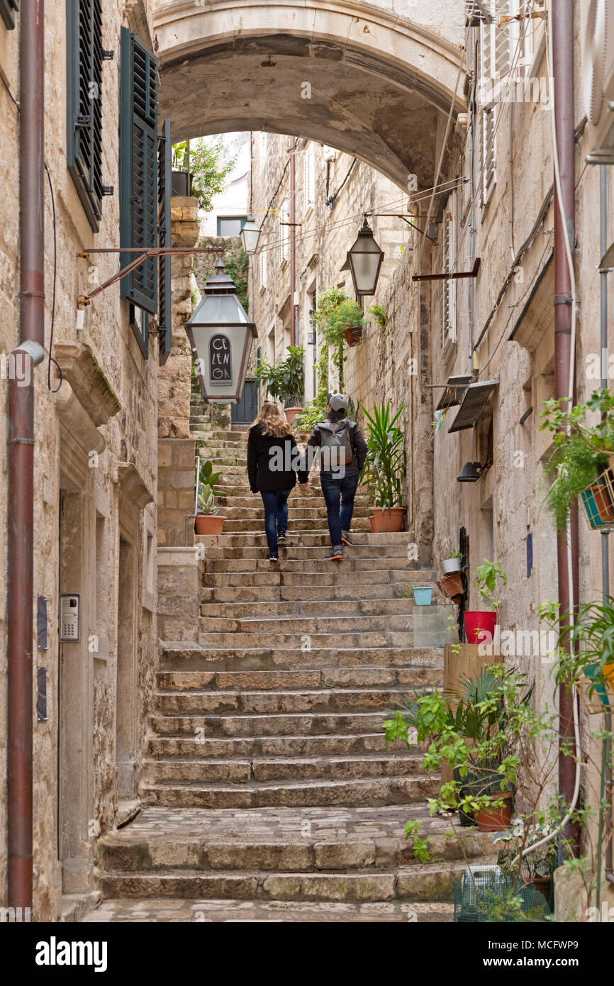 Escaliers, old town, Dubrovnik, Croatie Banque D'Images