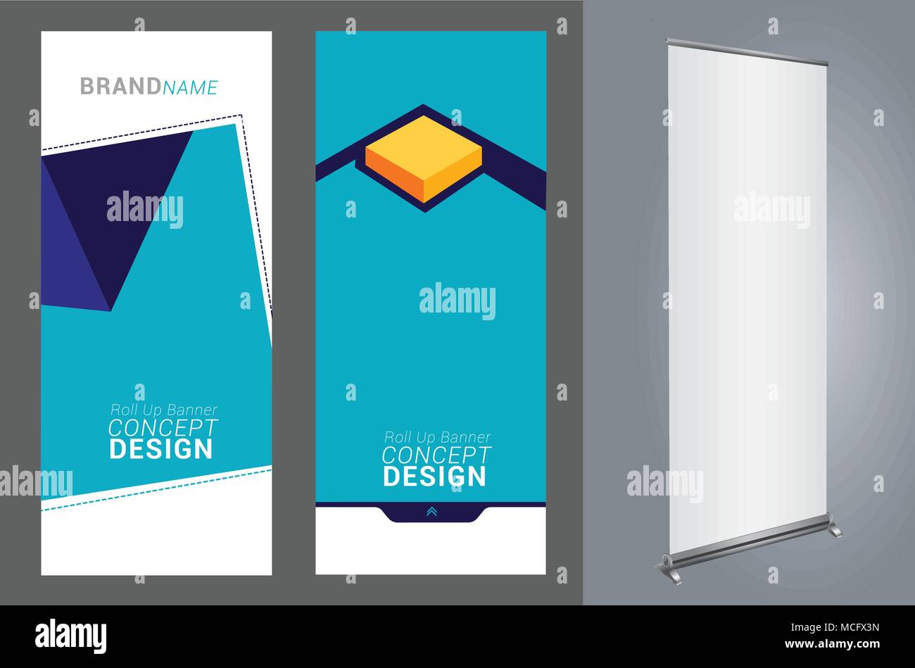 Roll Up Concept professionnel modèle pour fins commerciales, placer vos produits et prêt à aller pour l'impression. Illustration de Vecteur