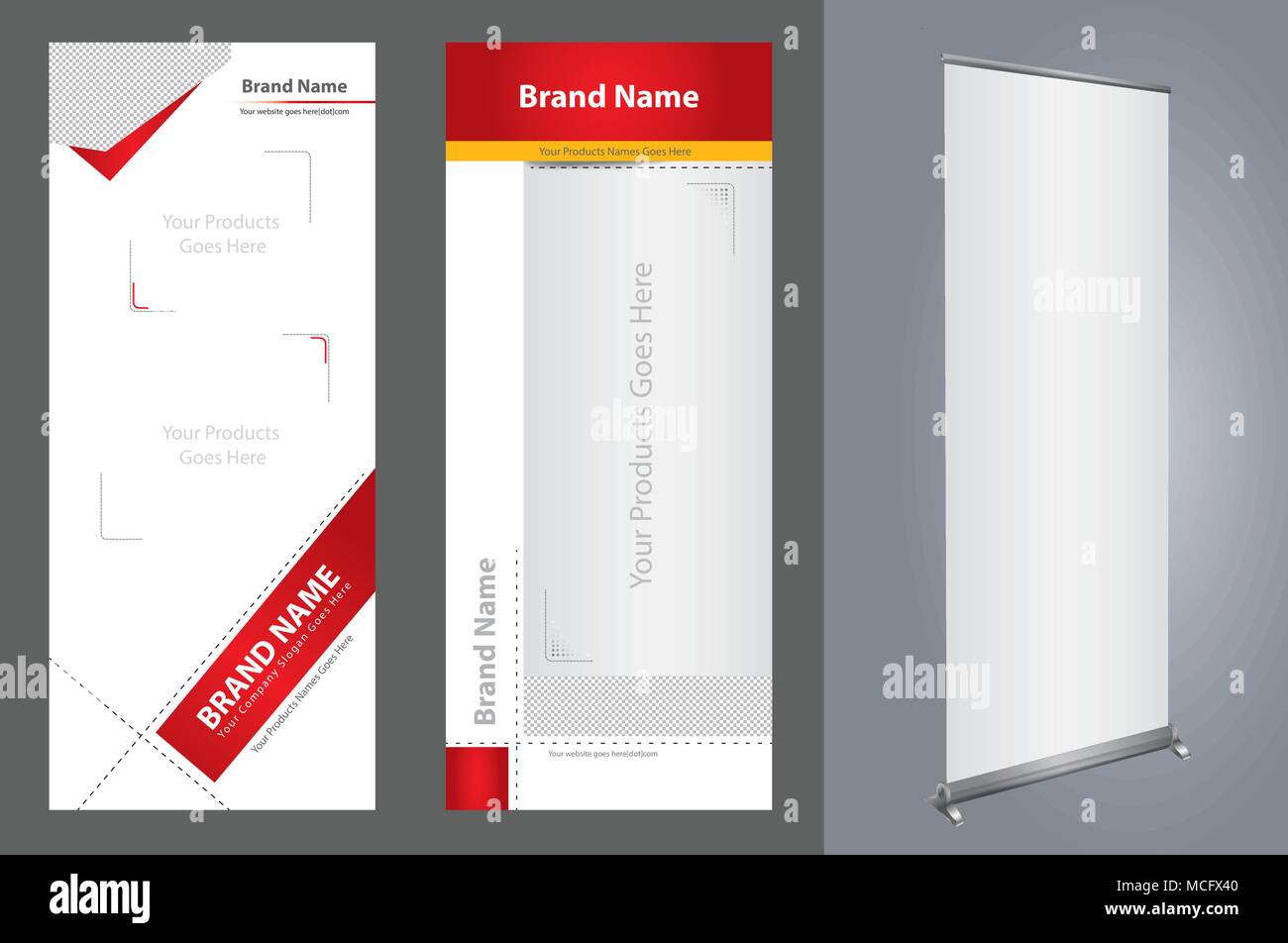 Roll Up Concept professionnel modèle pour fins commerciales, placer vos produits et prêt à aller pour l'impression. Illustration de Vecteur