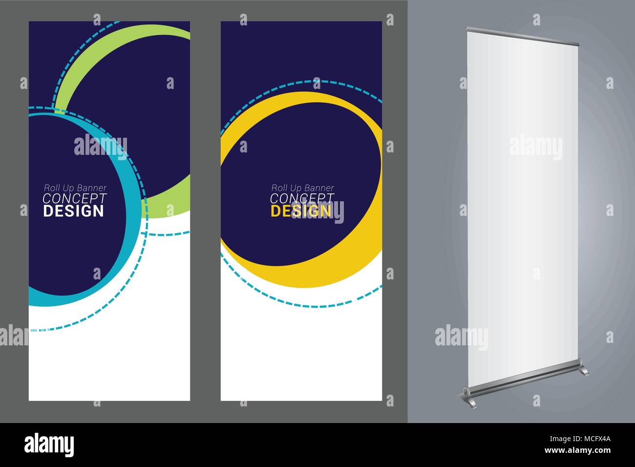 Roll Up Concept professionnel modèle pour fins commerciales, placer vos produits et prêt à aller pour l'impression. Illustration de Vecteur