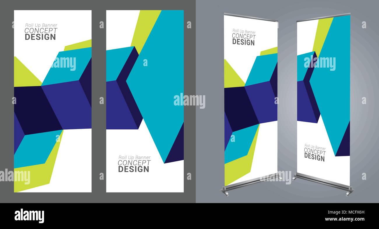 Roll Up Concept professionnel modèle pour fins commerciales, placer vos produits et prêt à aller pour l'impression. Illustration de Vecteur