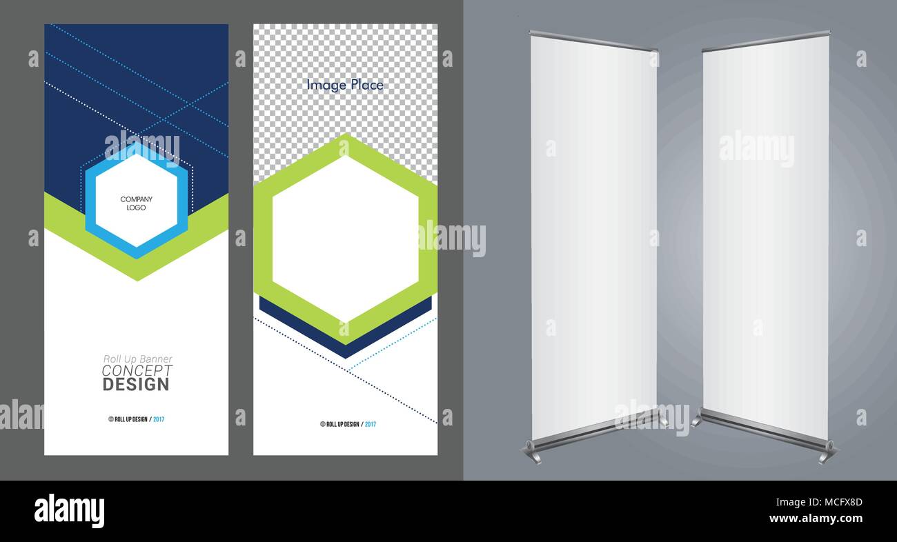Roll Up Concept professionnel modèle pour fins commerciales, placer vos produits et prêt à aller pour l'impression. Illustration de Vecteur