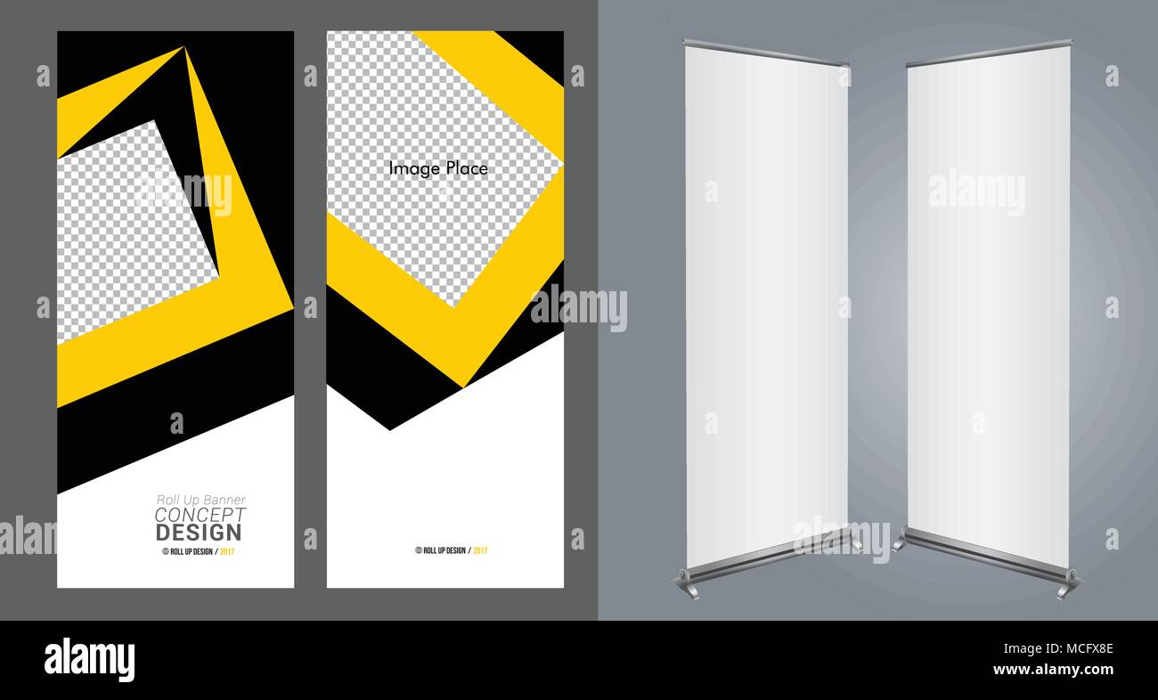 Roll Up Concept professionnel modèle pour fins commerciales, placer vos produits et prêt à aller pour l'impression. Illustration de Vecteur