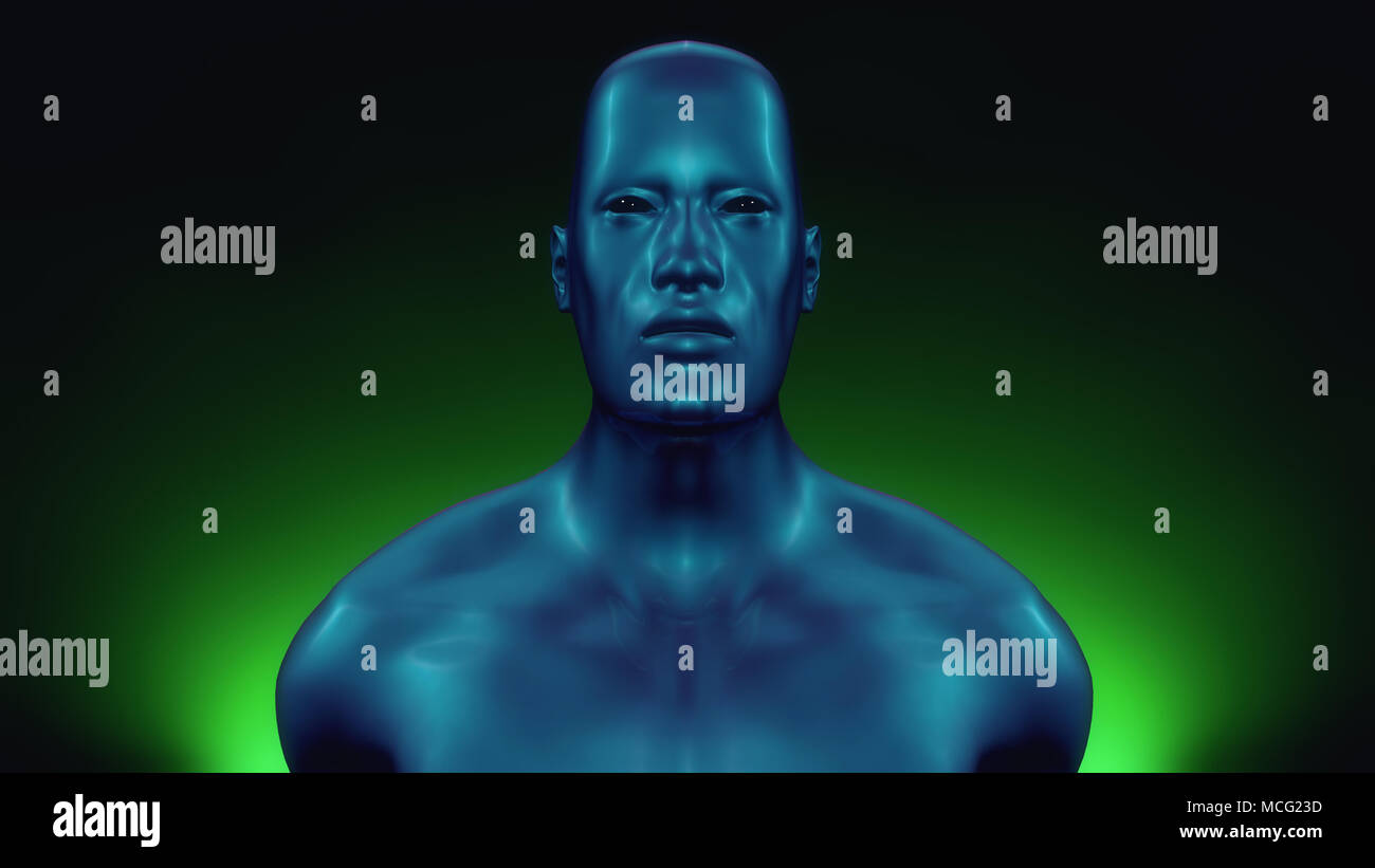 Le rendu 3d. Tête humanoïde et fond vert Banque D'Images