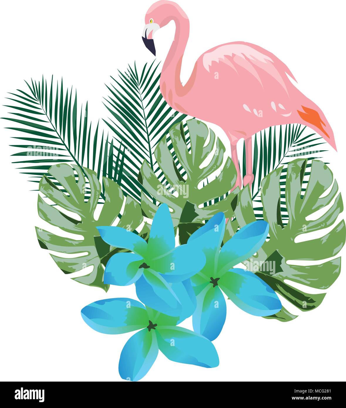 Vector Illustration Dun Flamant Rose Avec Des Fleurs